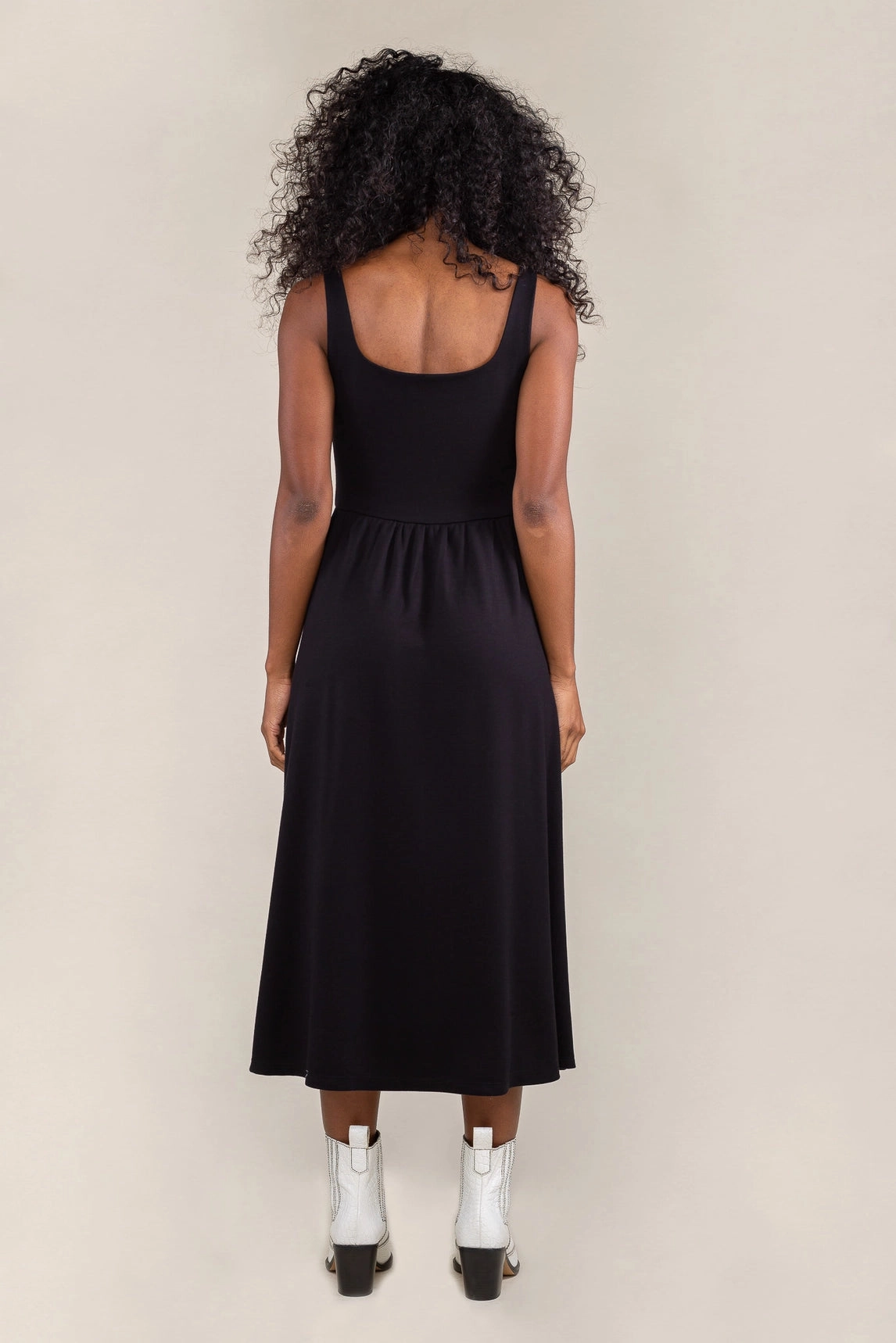 Basic Swing Midi Dress - Black Calm Drape Refined Form