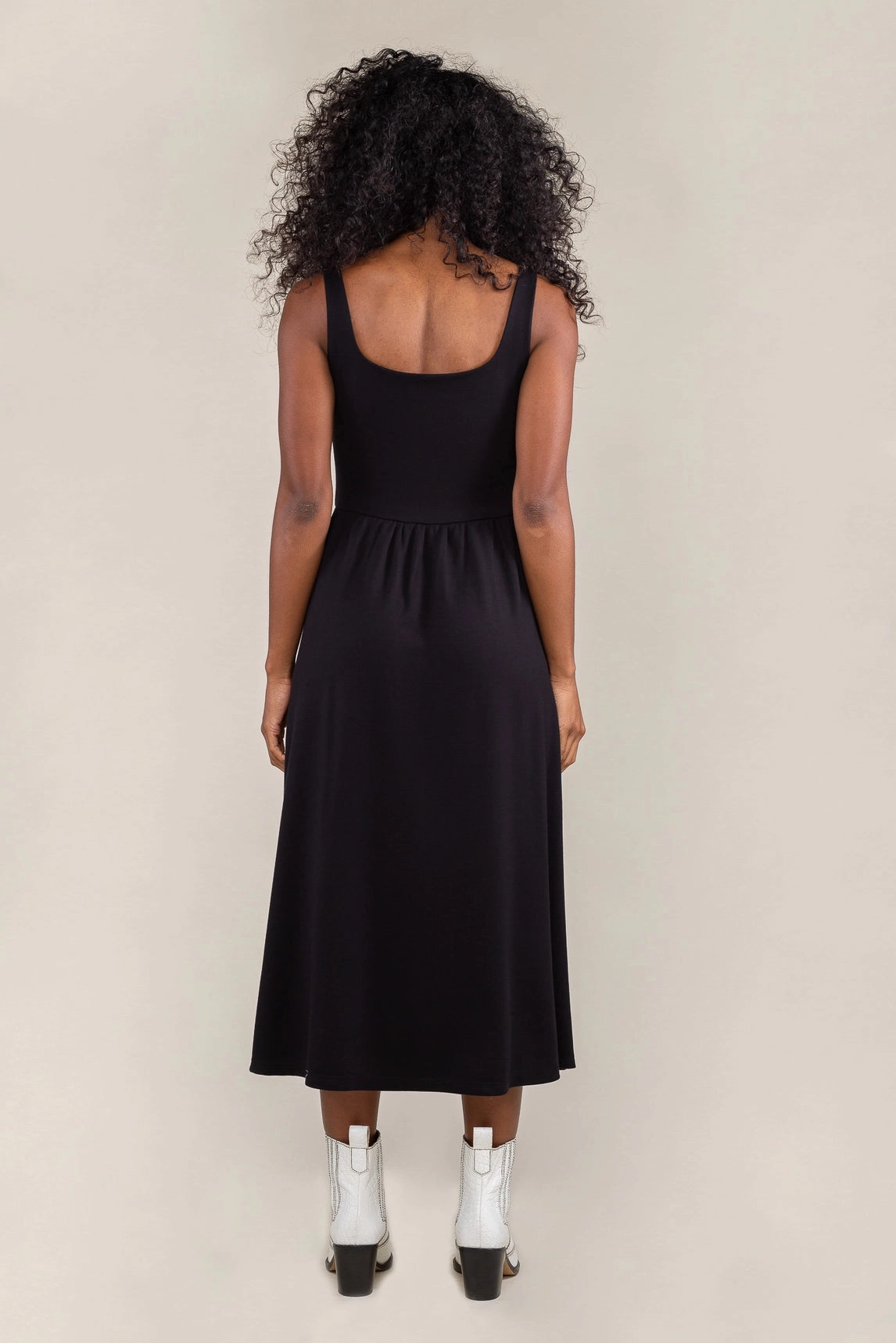 Shape Hug Basic Swing Midi Dress - Black