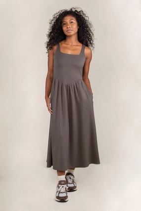 Comfy Look breathable fabric dress Basic Swing Midi Dress - Olive