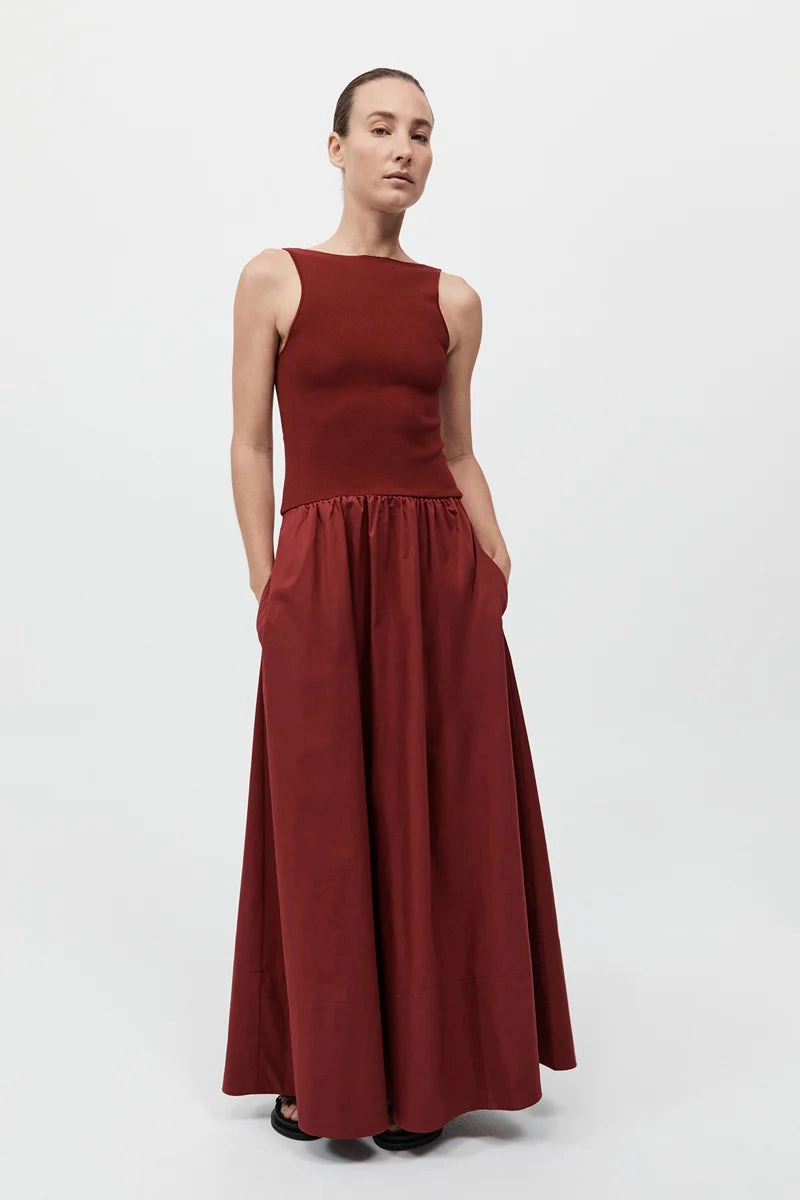 wrinkle free finish RecycledPolyester Bateau Cut Out Dress in Berry