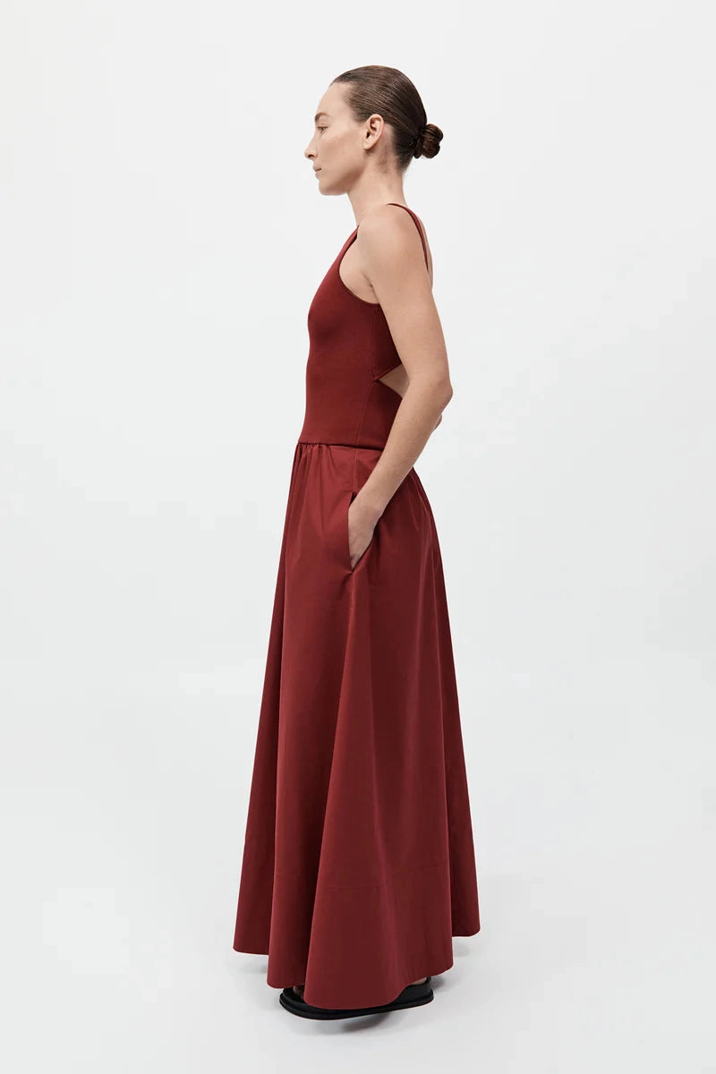 Draped Fabric Bateau Cut Out Dress in Berry