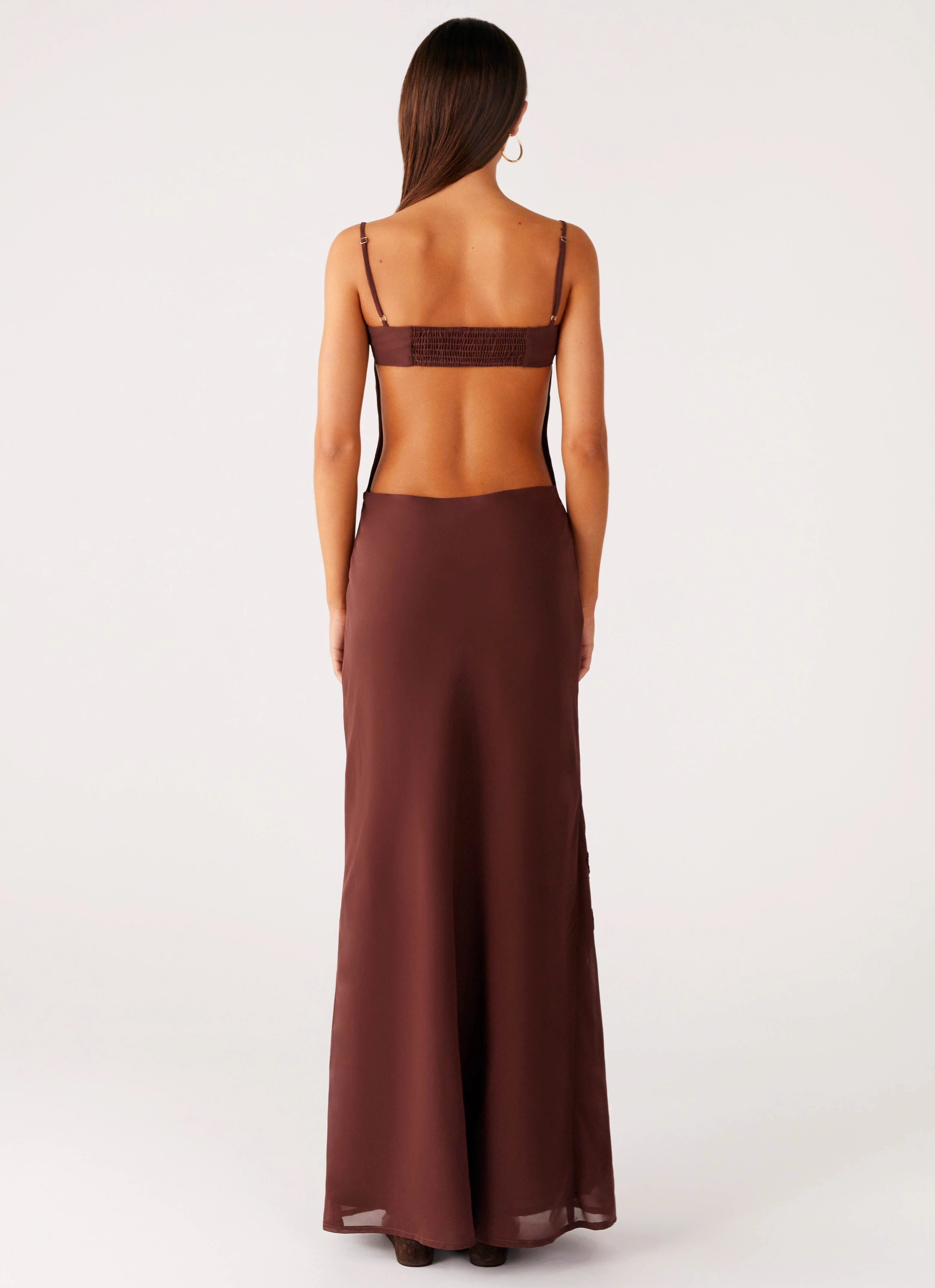 Bayla Beaded Flower Maxi Dress - Chocolate Easy Lovely Ruched-Detail