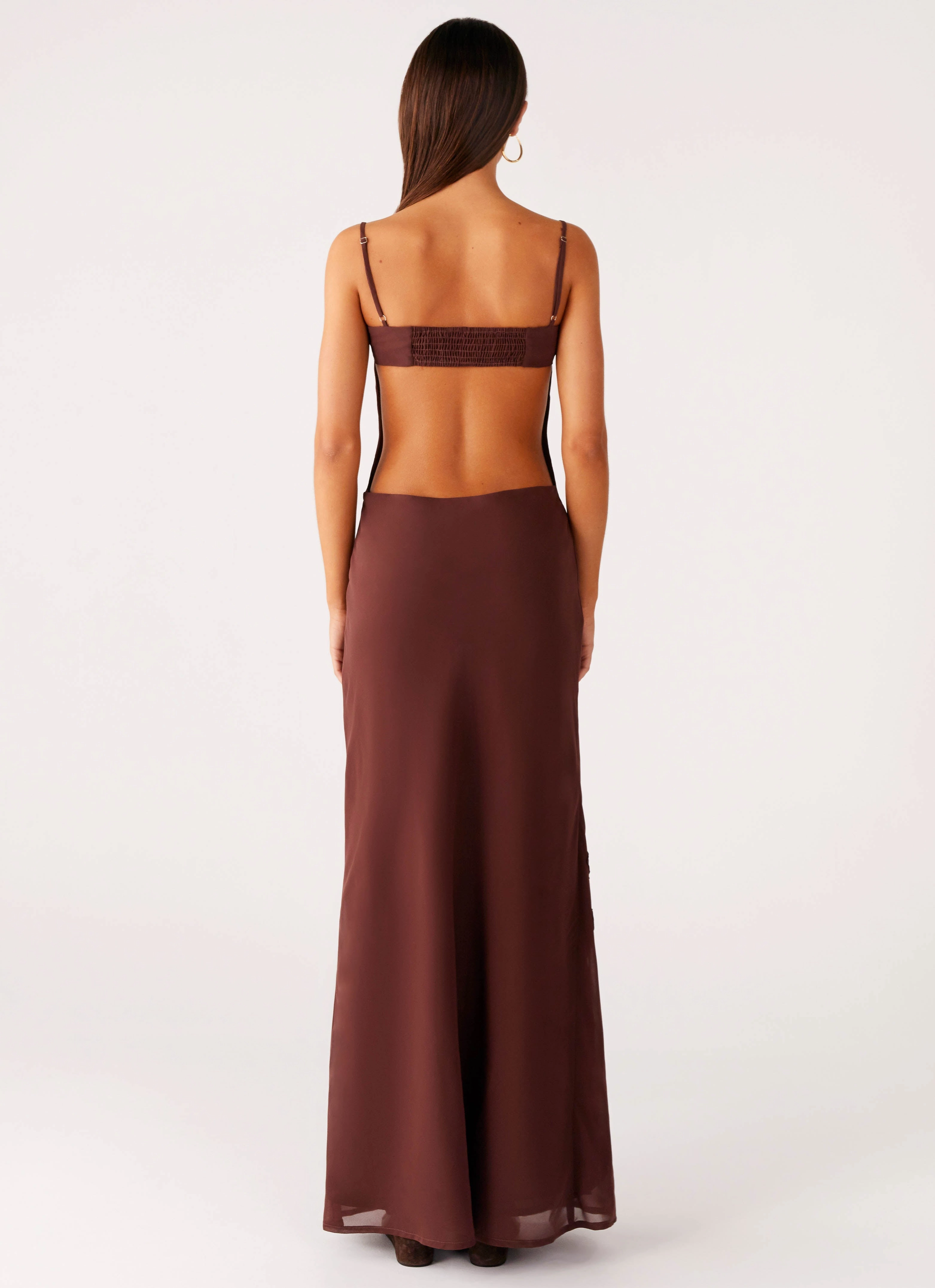 Simple Touch button detail Bayla Beaded Flower Maxi Dress - Chocolate