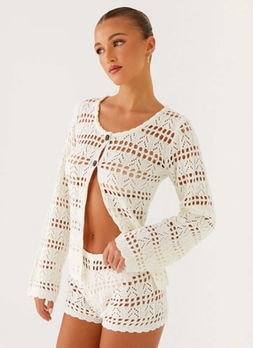 Everyday Fashion Baylock Crochet Long Sleeve Top - White