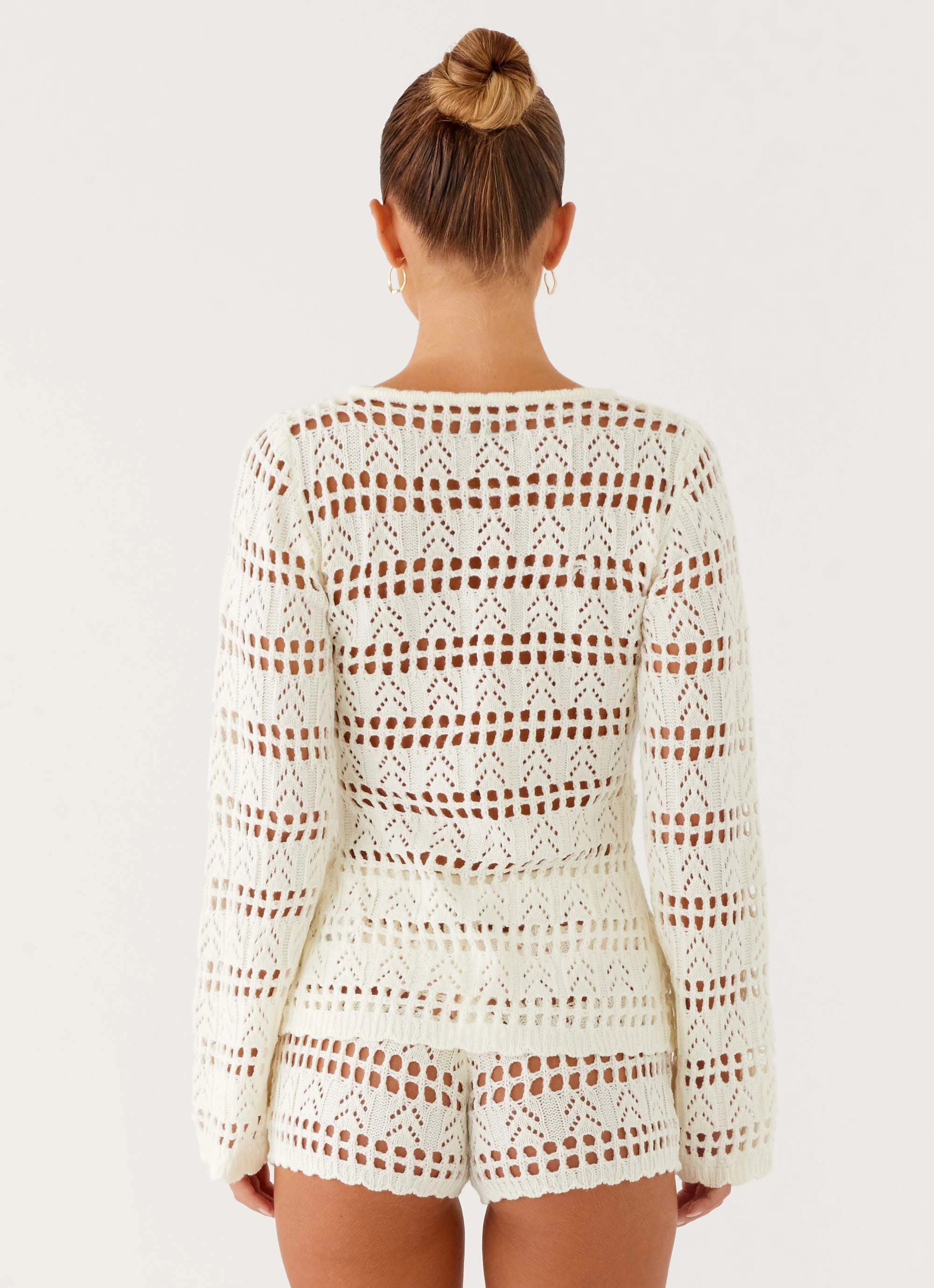 AbrasionResistant Finish Baylock Crochet Long Sleeve Top - White