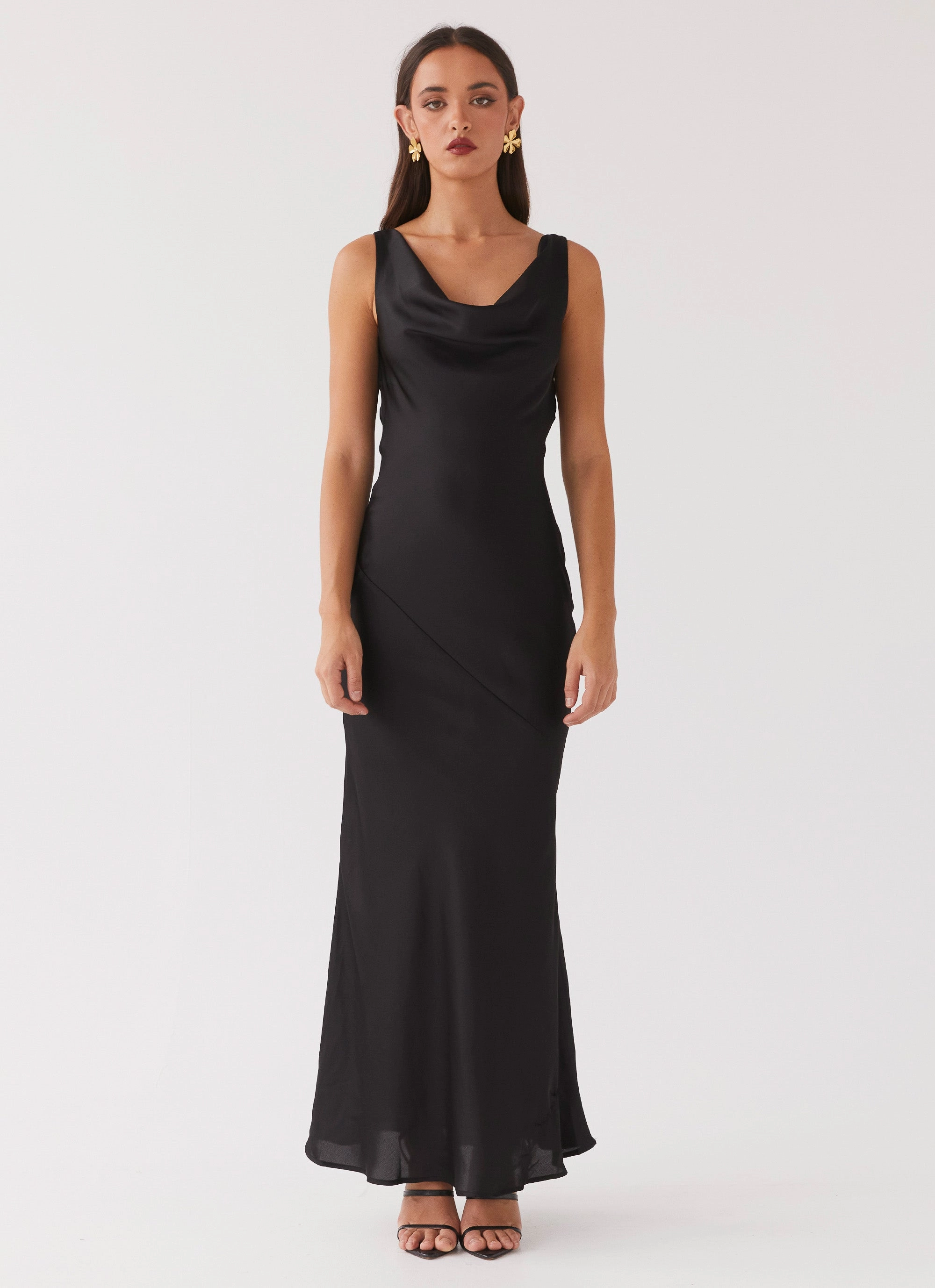 Be Mine Satin Maxi Dress - Black slim fit Subtle Fit