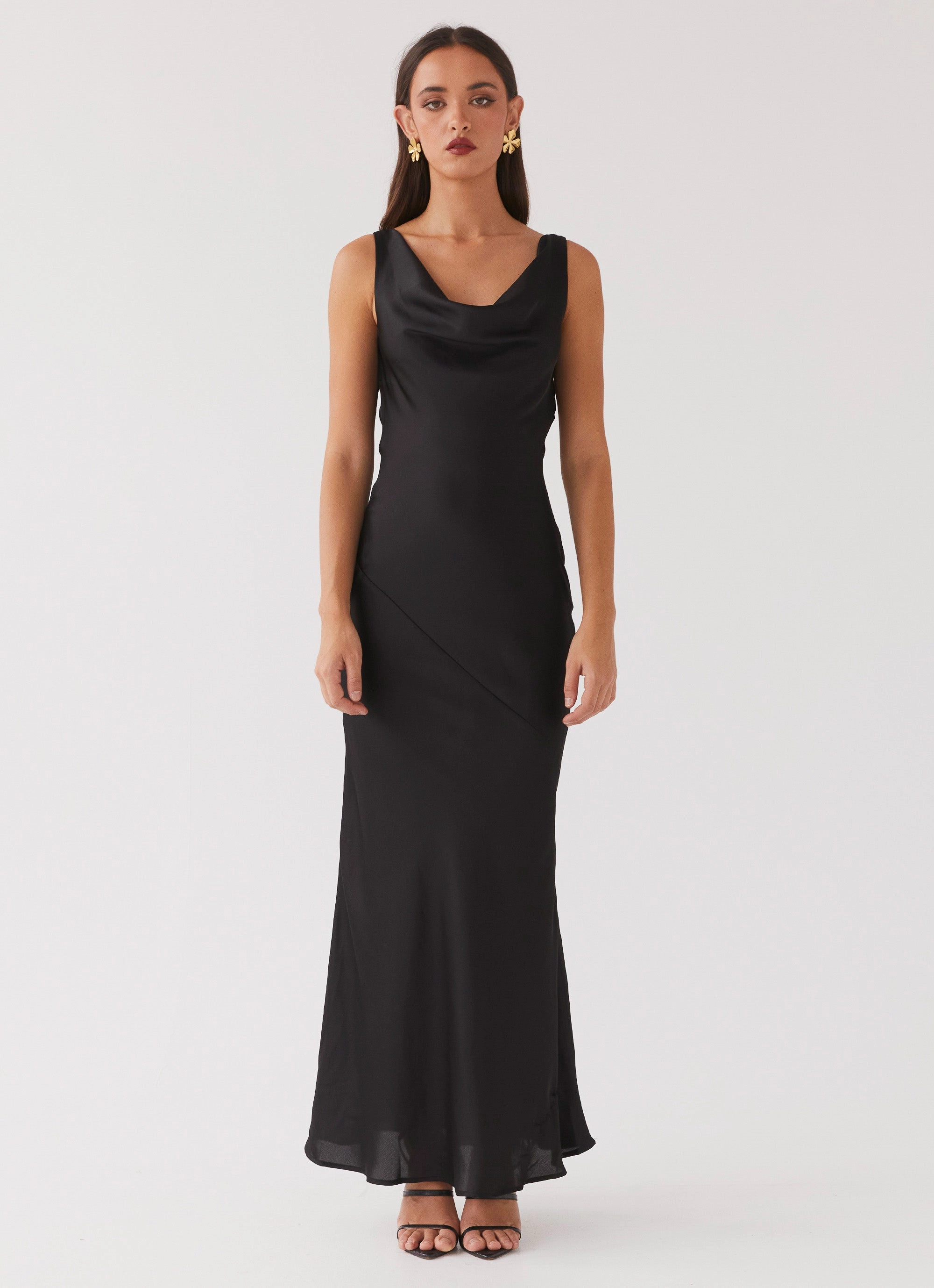 Lounge Mood Easy Movement Be Mine Satin Maxi Dress - Black