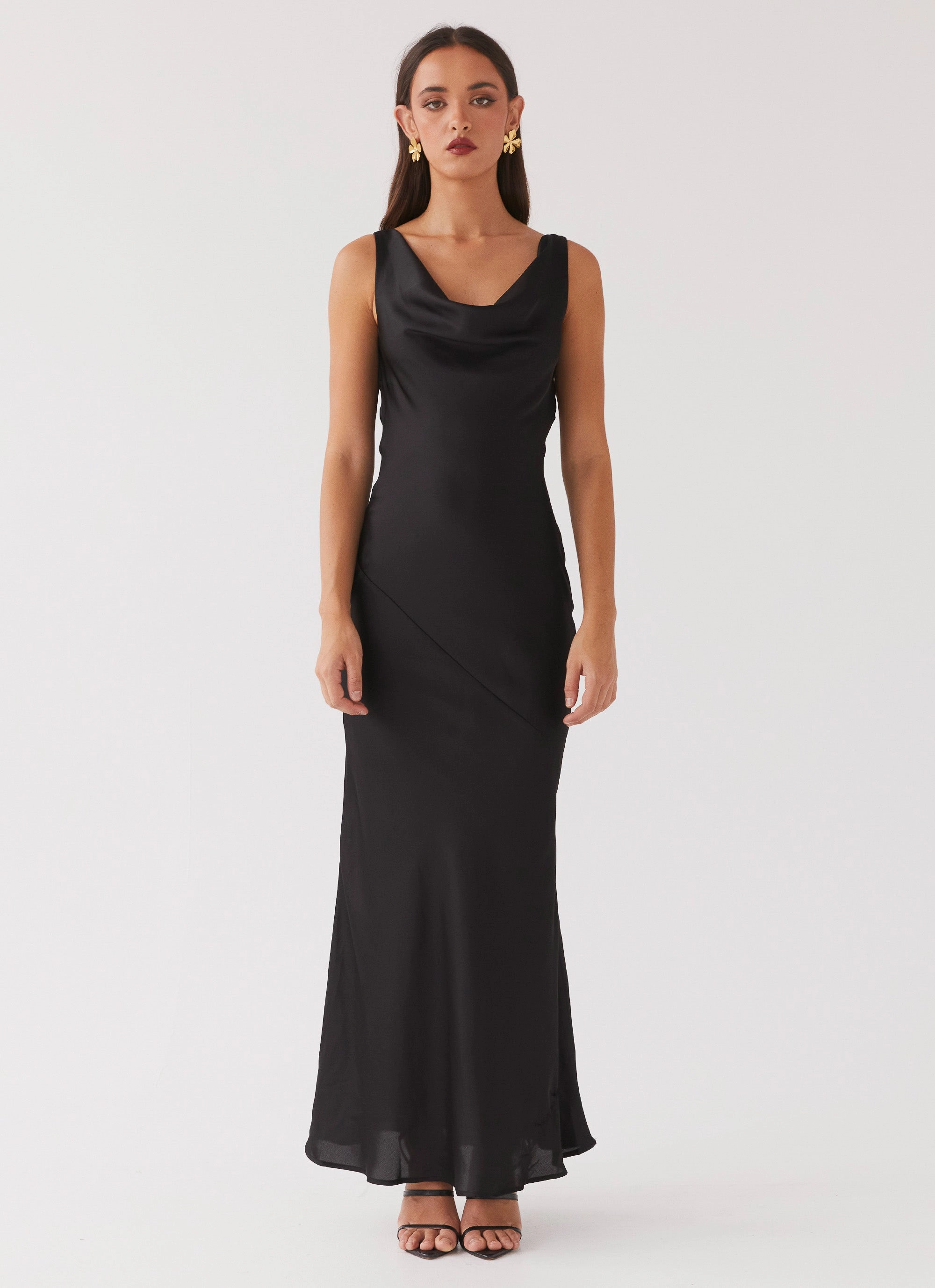 Soft Hue Be Mine Satin Maxi Dress - Black