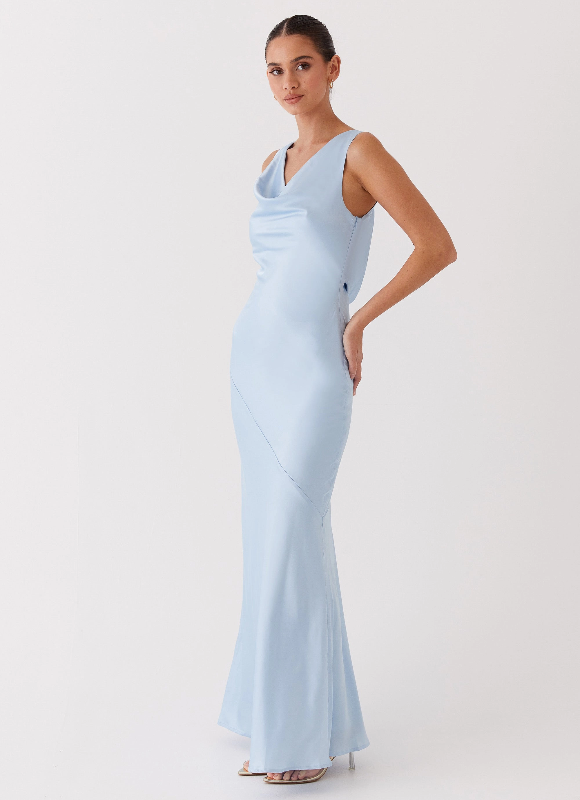 Nature Glow Modern Cut Be Mine Satin Maxi Dress - Blue