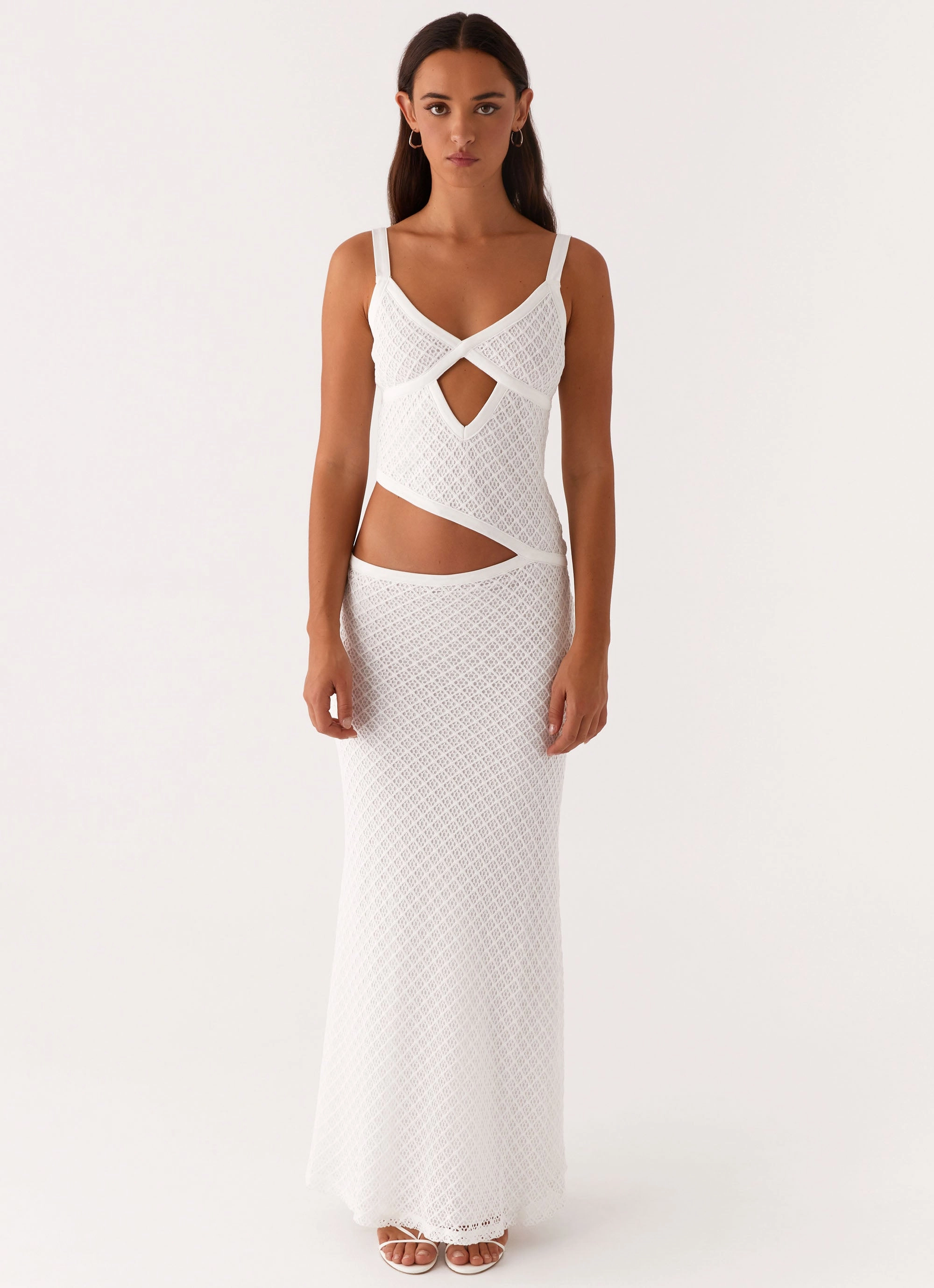 Front Detail Modern Layering Jocelyn Maxi Dress - White Crochet