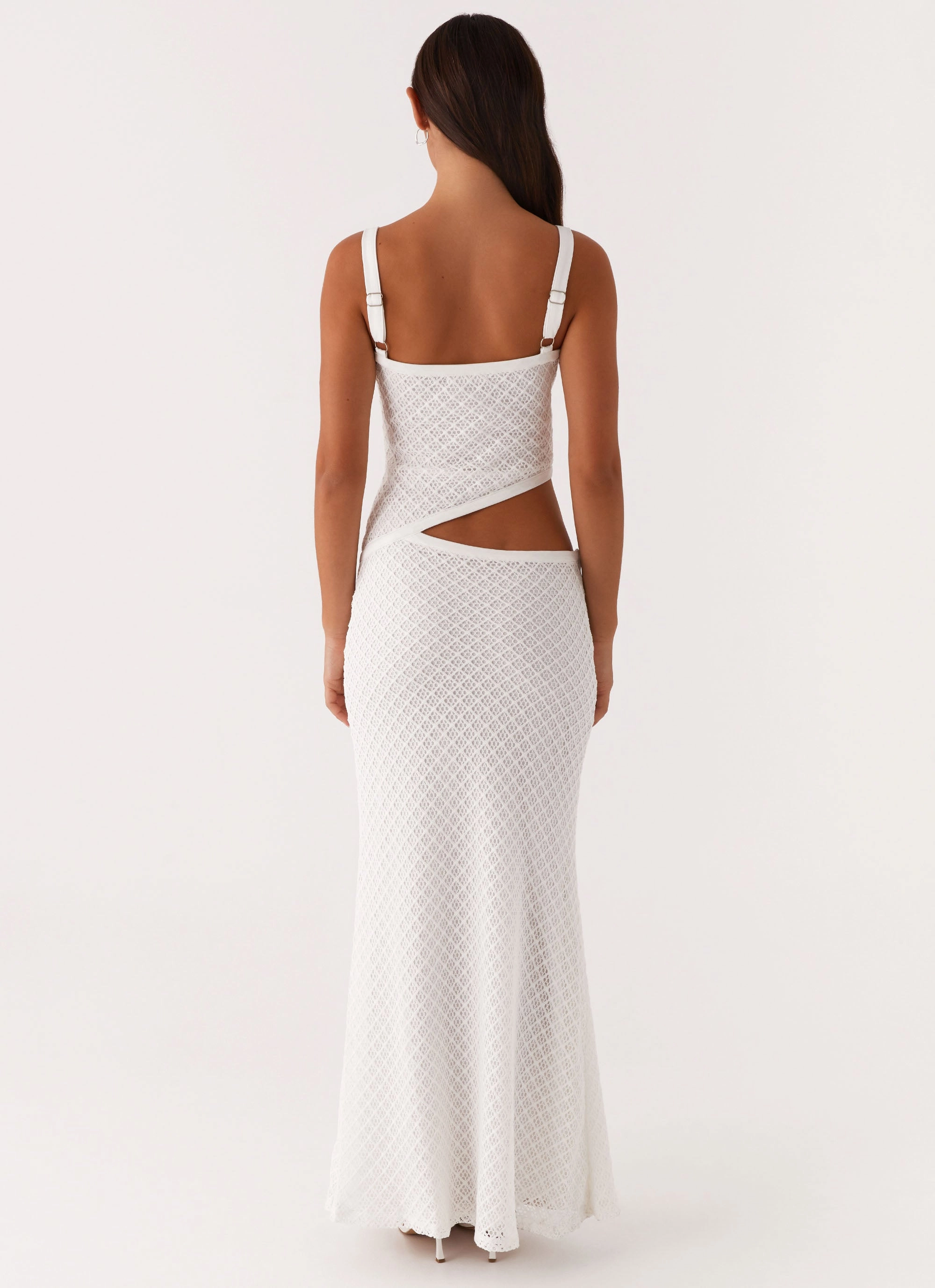 Jocelyn Maxi Dress - White Crochet Handmade Chilly Weather Layer