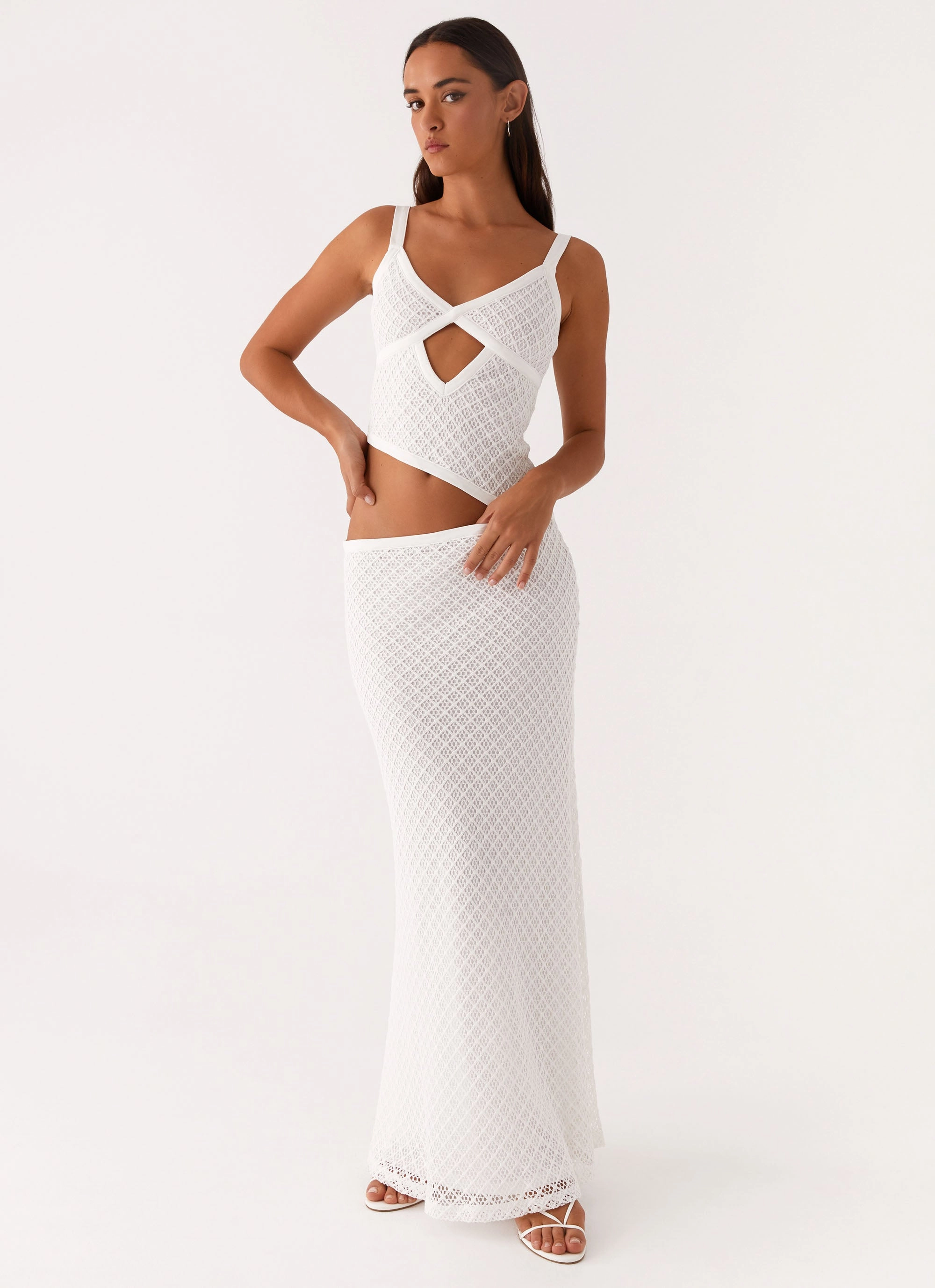 Jocelyn Maxi Dress - White Crochet Buckle-Detail