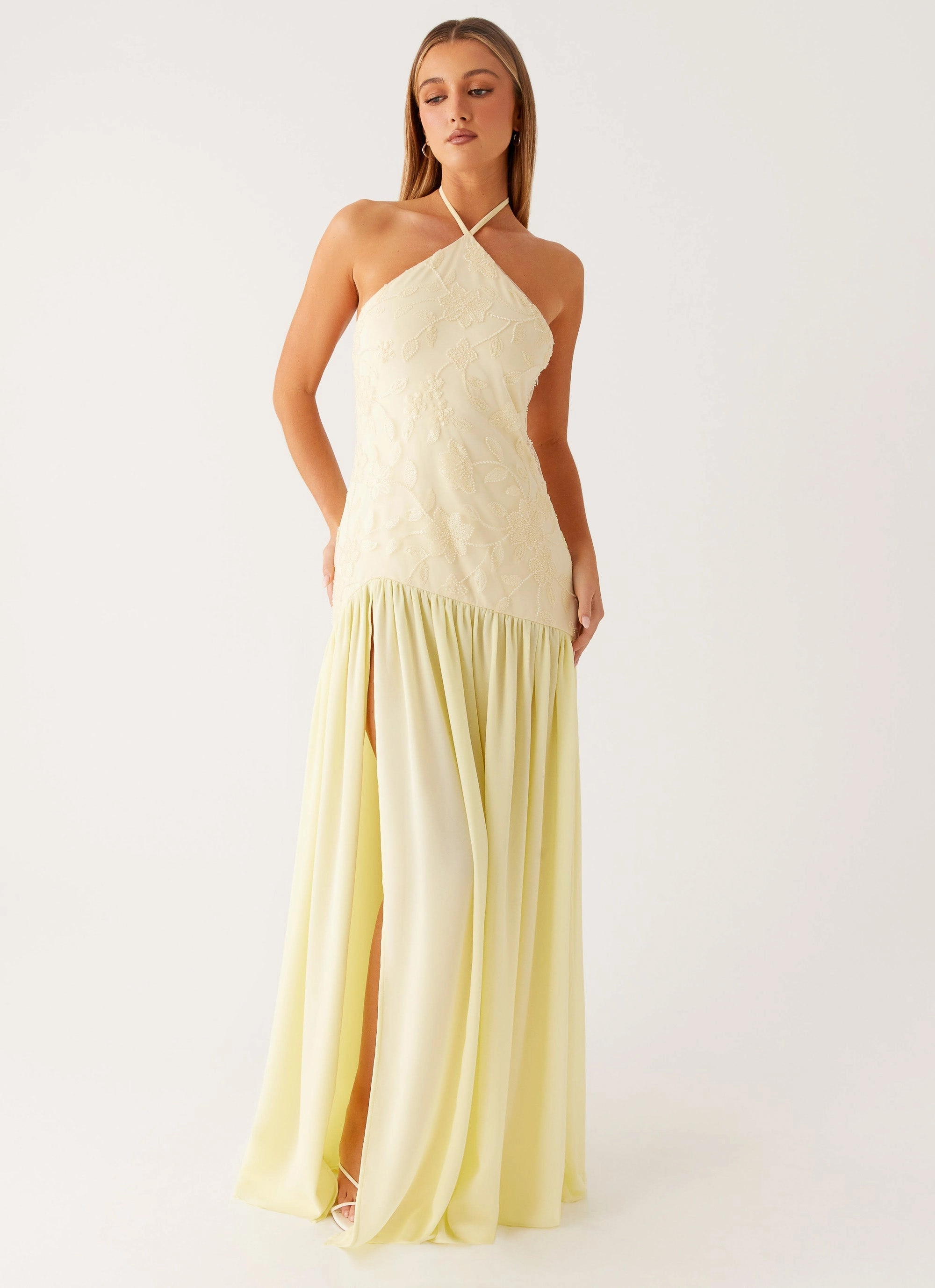 Minimal Form Romantic date dress Janelle Beaded Maxi Dress - Yellow