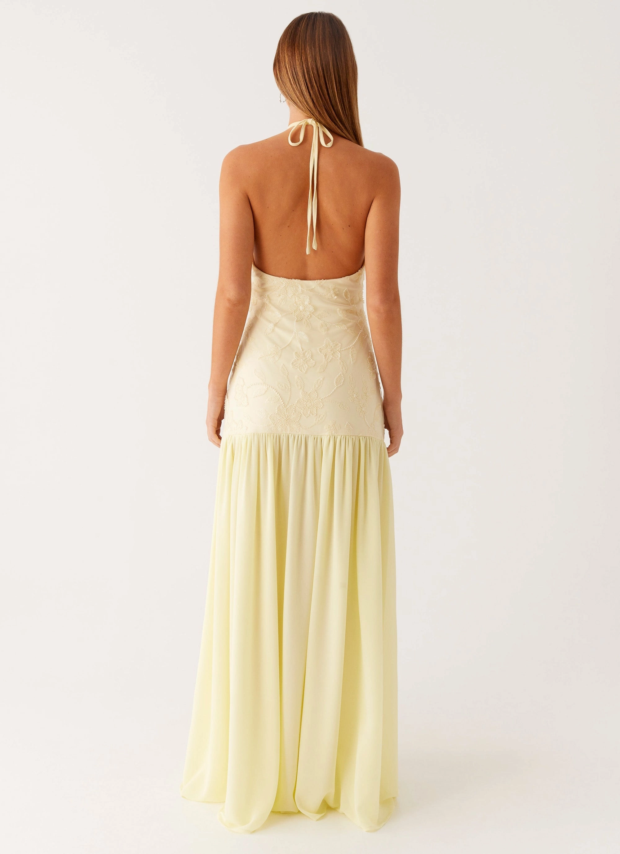 Janelle Beaded Maxi Dress - Yellow LayeredHemline