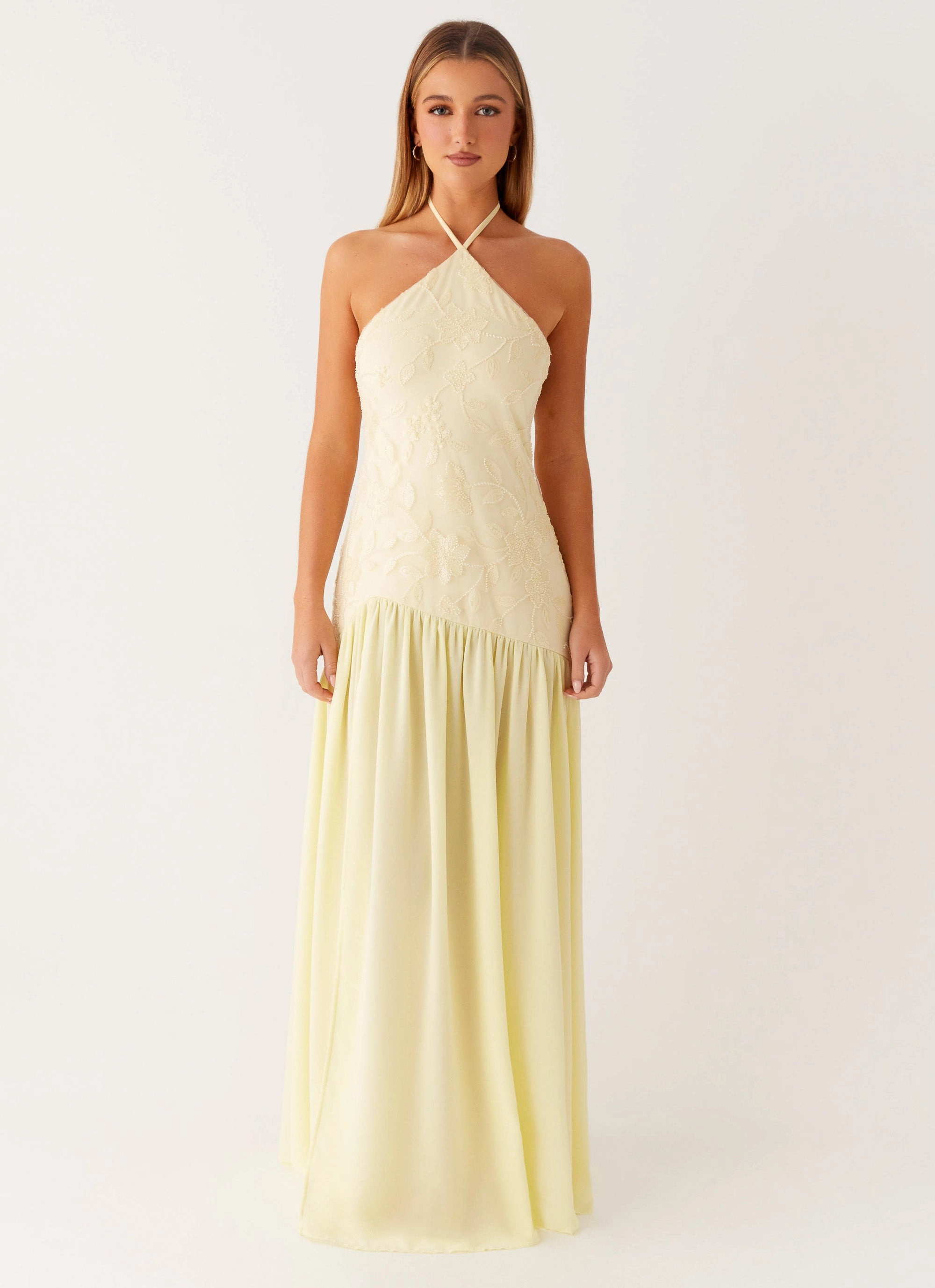 button detail Modern Twist Janelle Beaded Maxi Dress - Yellow