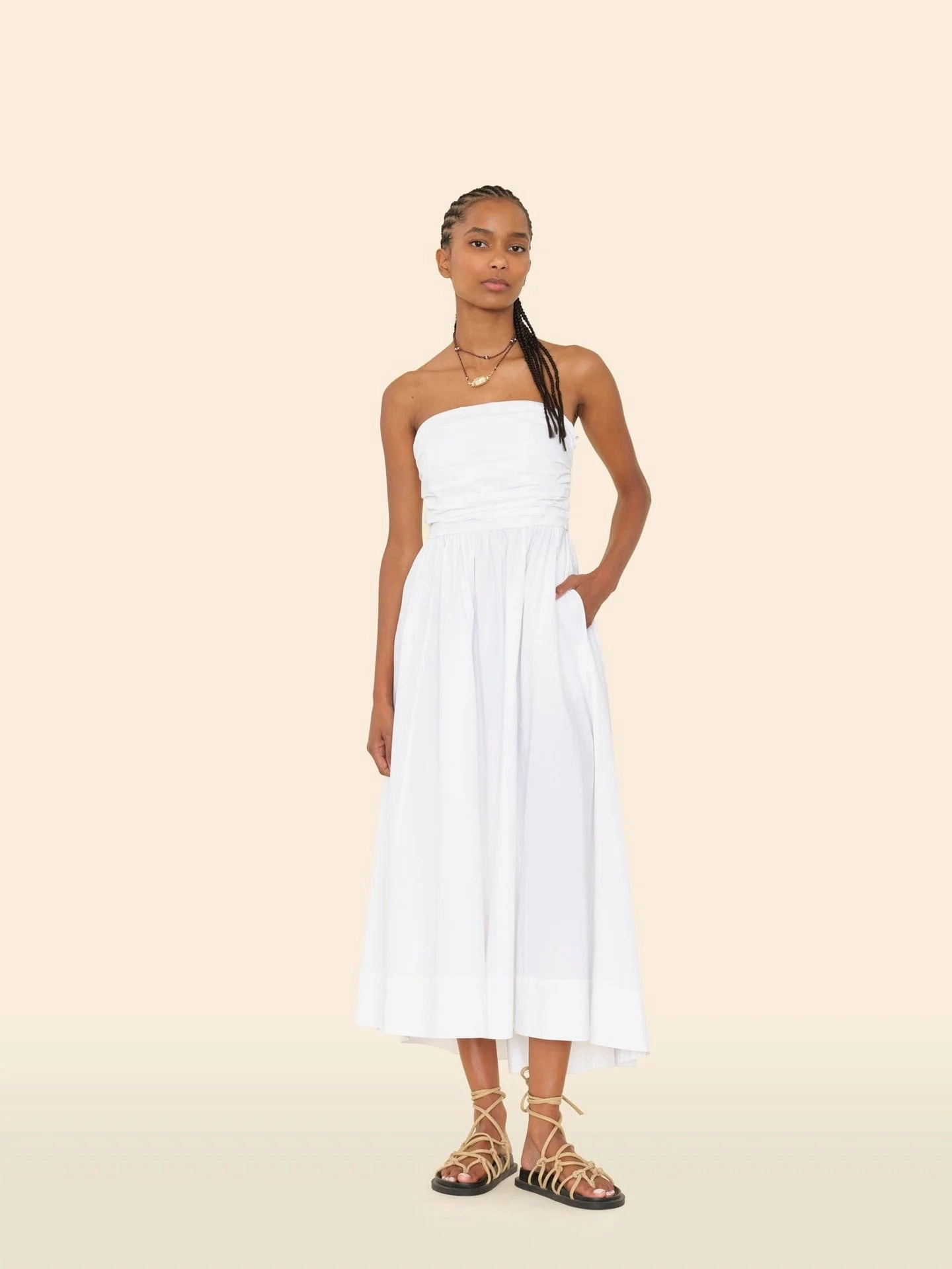 Clea Dress in White Hybrid Fabric Blend