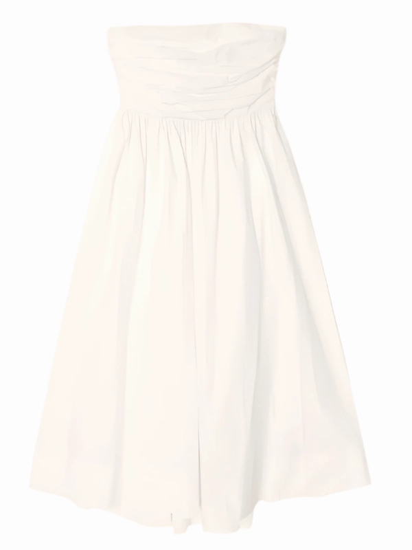 Clea Dress in White Elasticated Hem