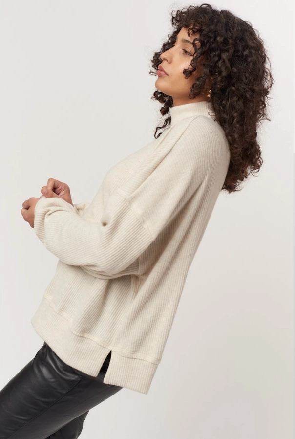 Becca Ribbed Mockneck Top ReinforcedShoulders Garment Dyed Finish