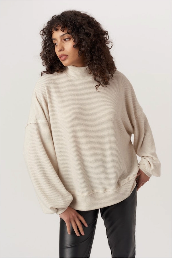 Ribbed Trims Stretch Fit Becca Ribbed Mockneck Top