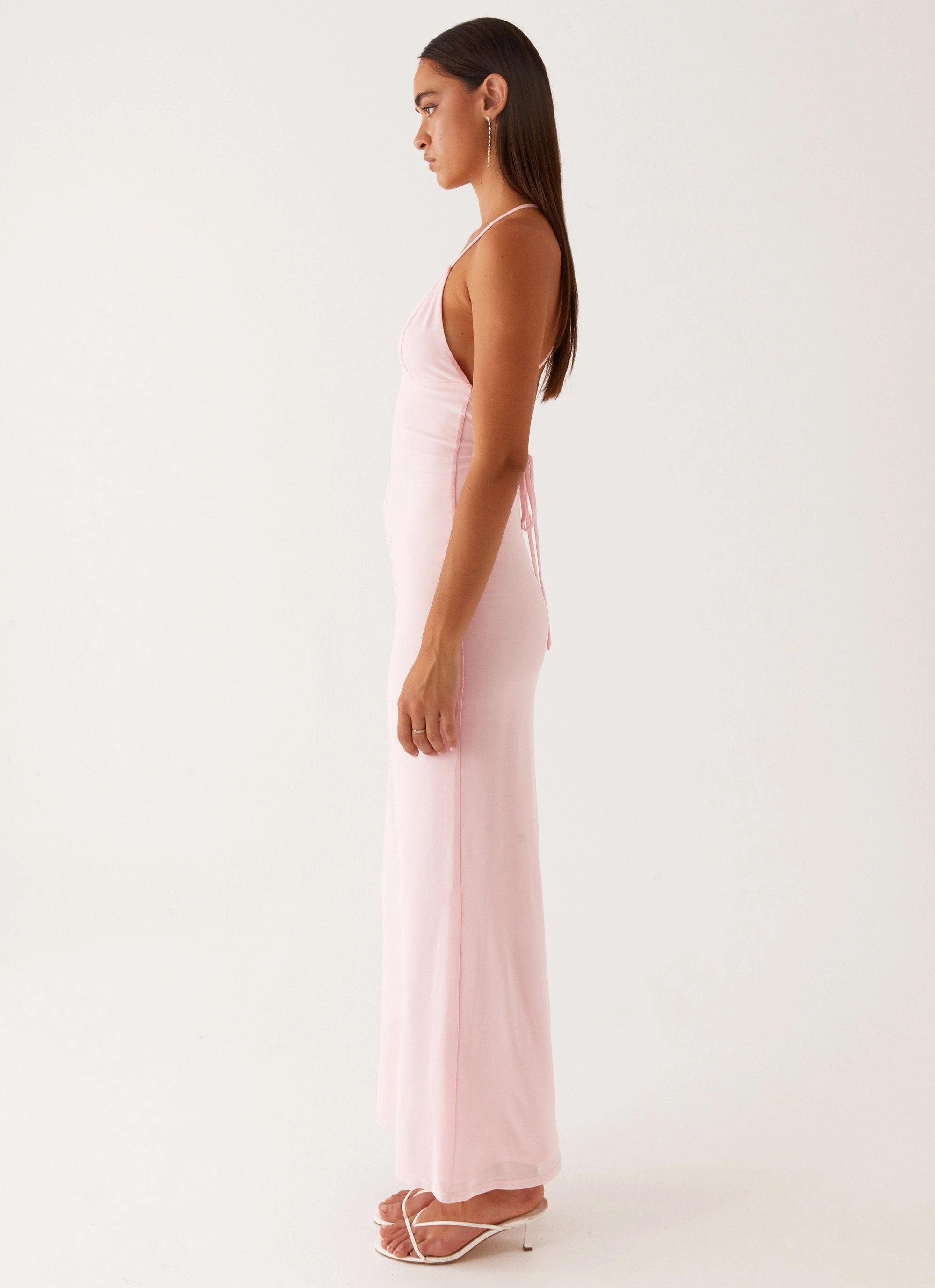 Beki Beaded Mesh Maxi Dress - Pink Heart Tone