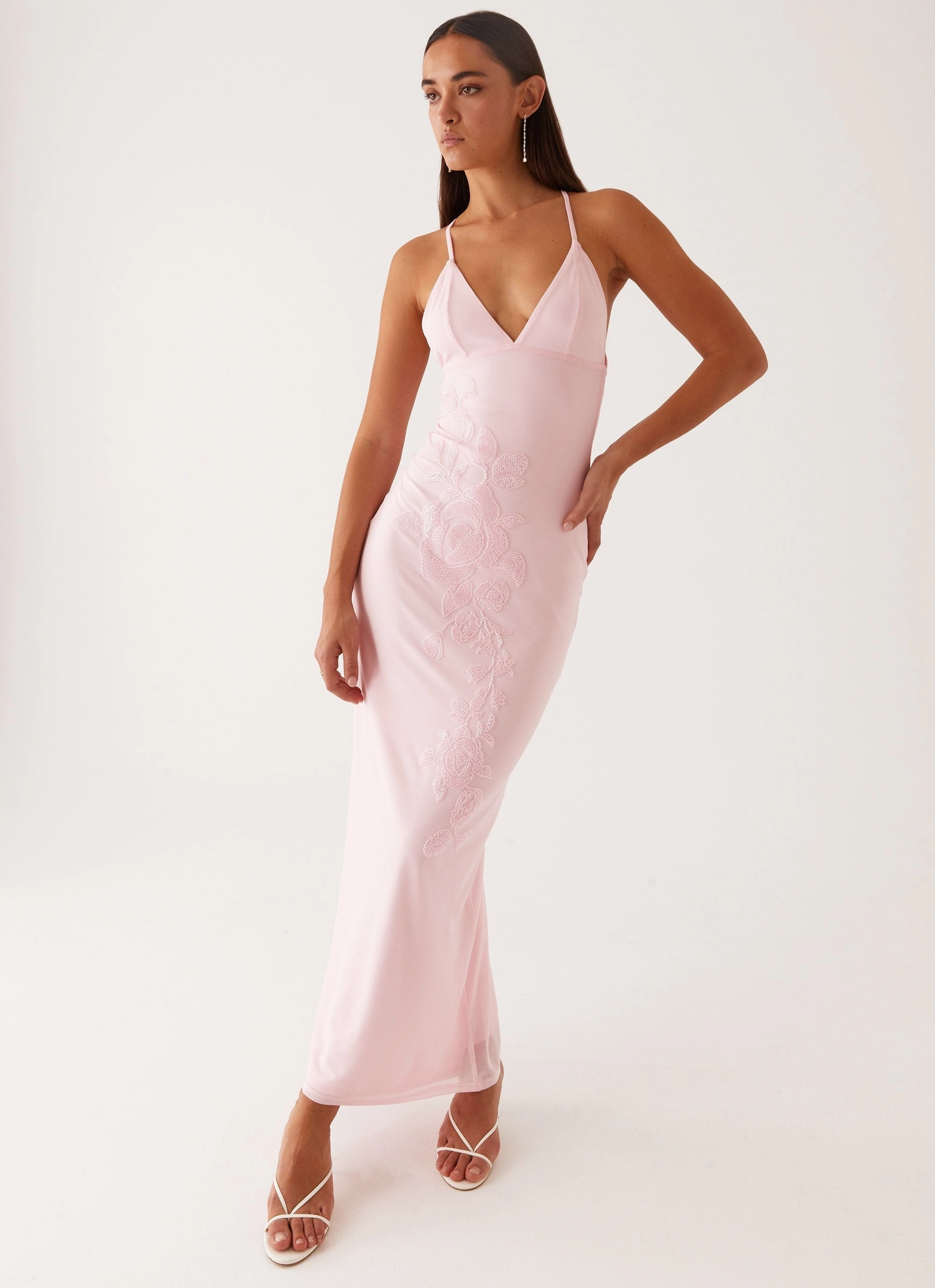 Hook-And-Eye Beki Beaded Mesh Maxi Dress - Pink