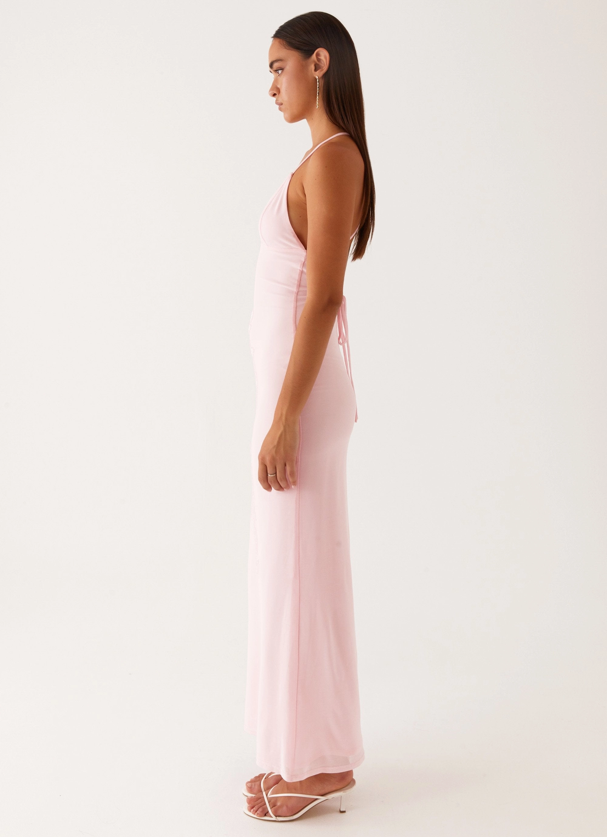 Beki Beaded Mesh Maxi Dress - Pink Refined Mood Family Vibe