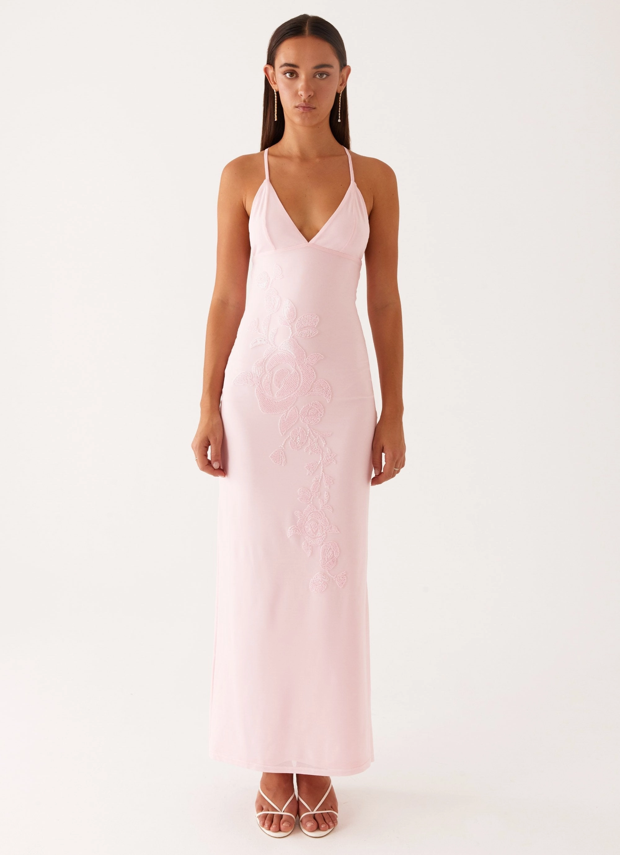 Lightweight Piece Soft Curve Beki Beaded Mesh Maxi Dress - Pink