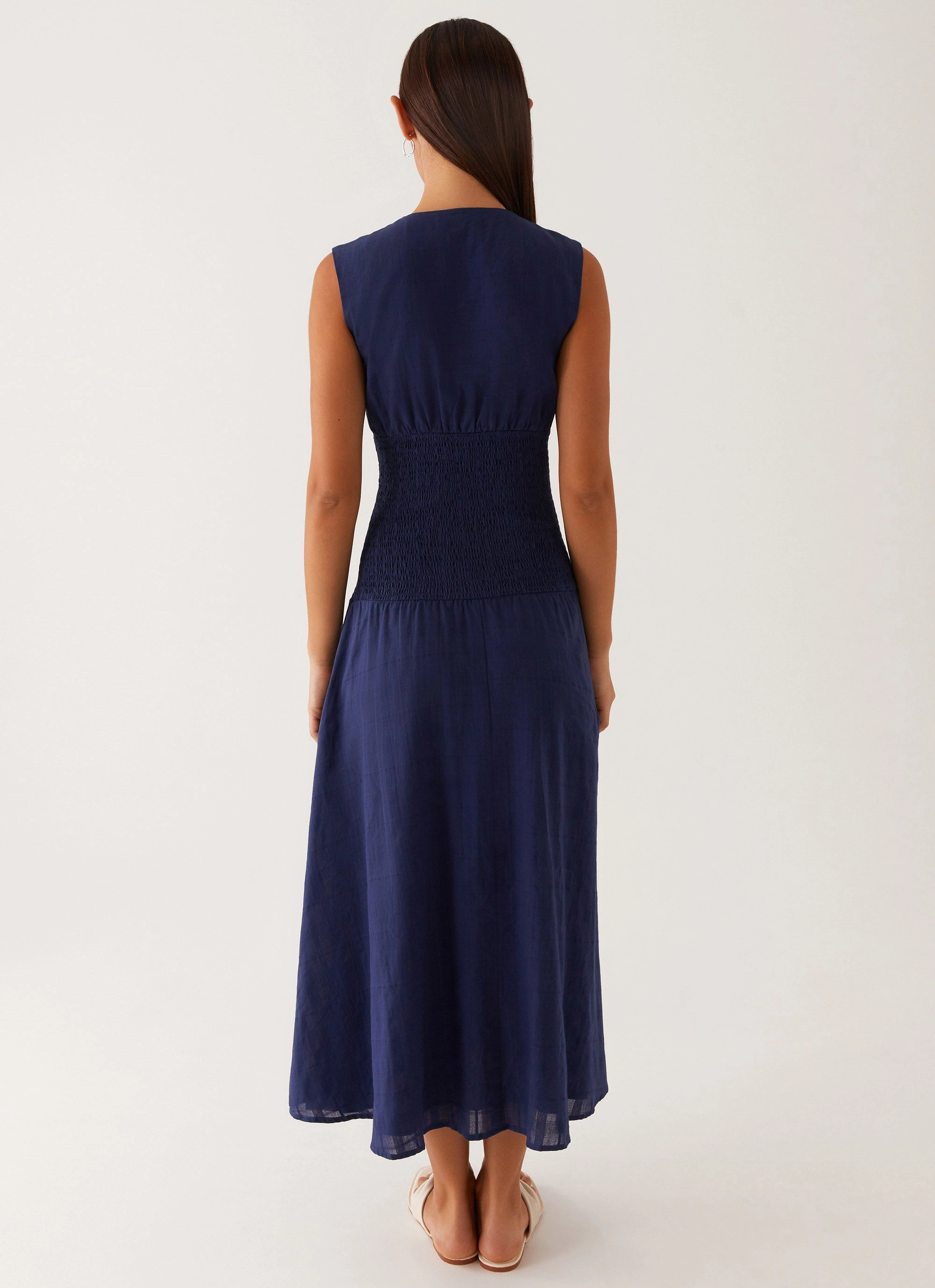Smart Design Belle Shirred Waist Midi Dress - Navy