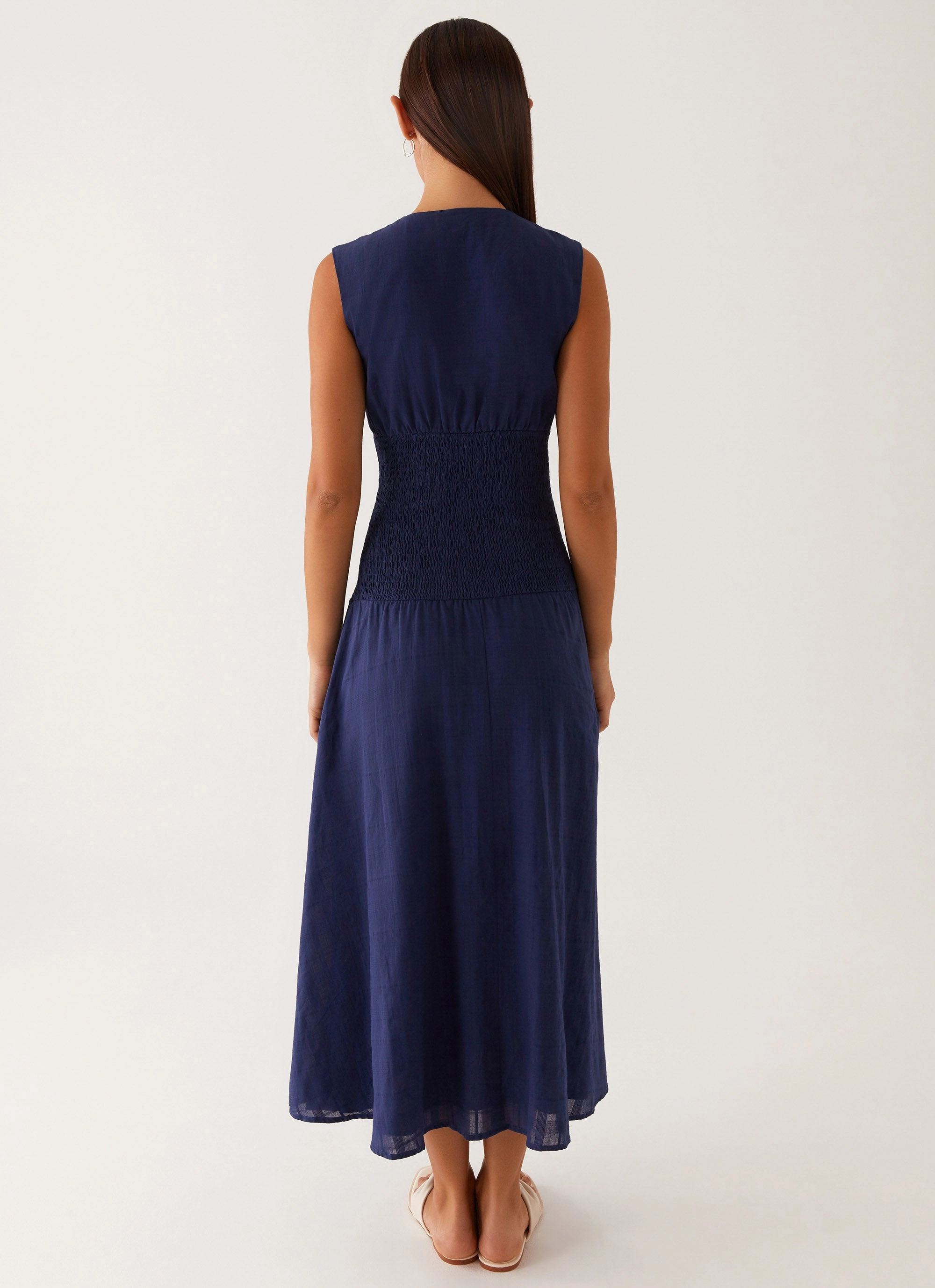 Belle Shirred Waist Midi Dress - Navy Cocktail Ready
