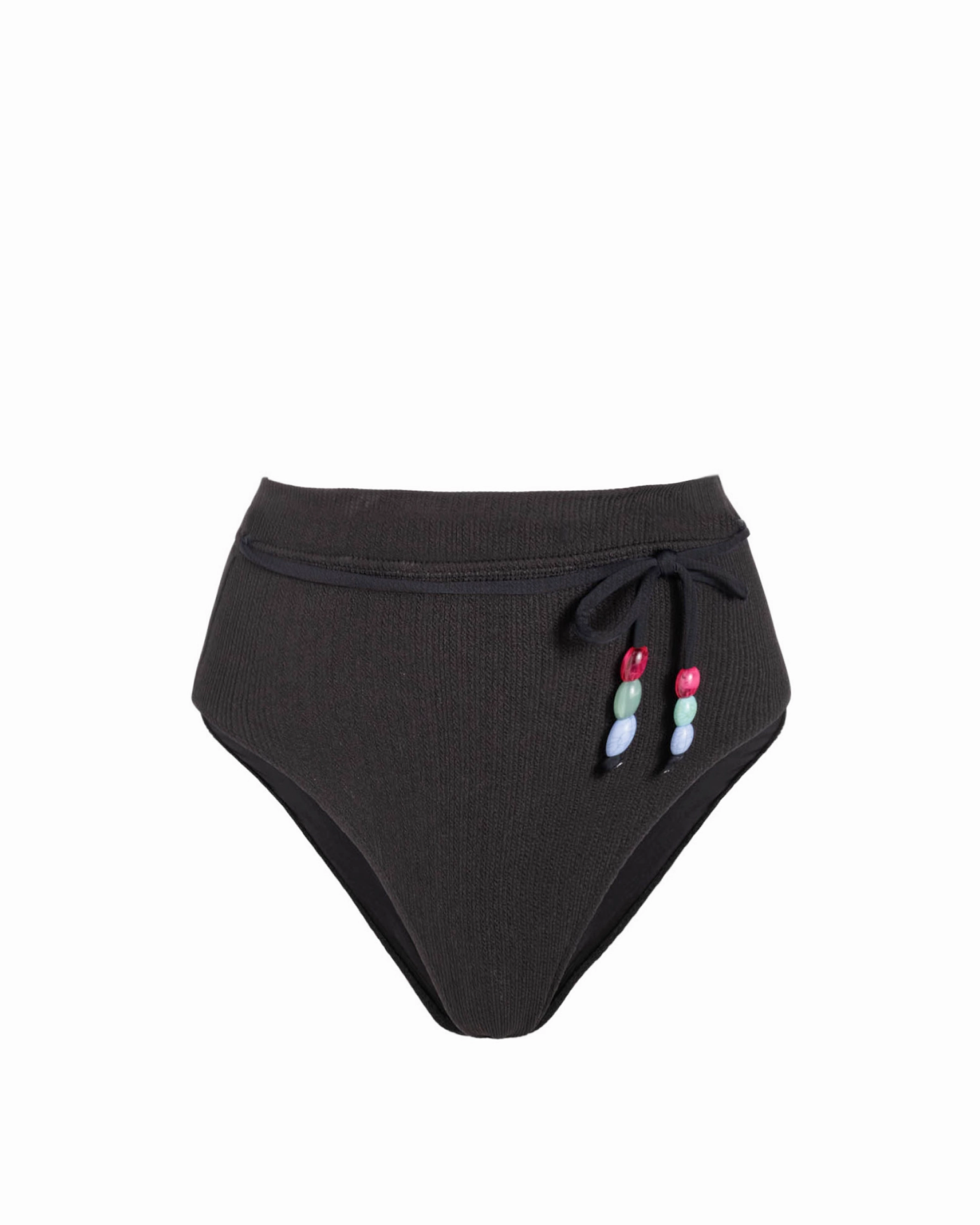 Non slip grip Coastal-Charm Belted Hi Waist Hi Leg Bottom In Black Texture