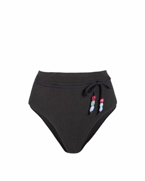 Summer Fun Belted Hi Waist Hi Leg Bottom In Black Texture