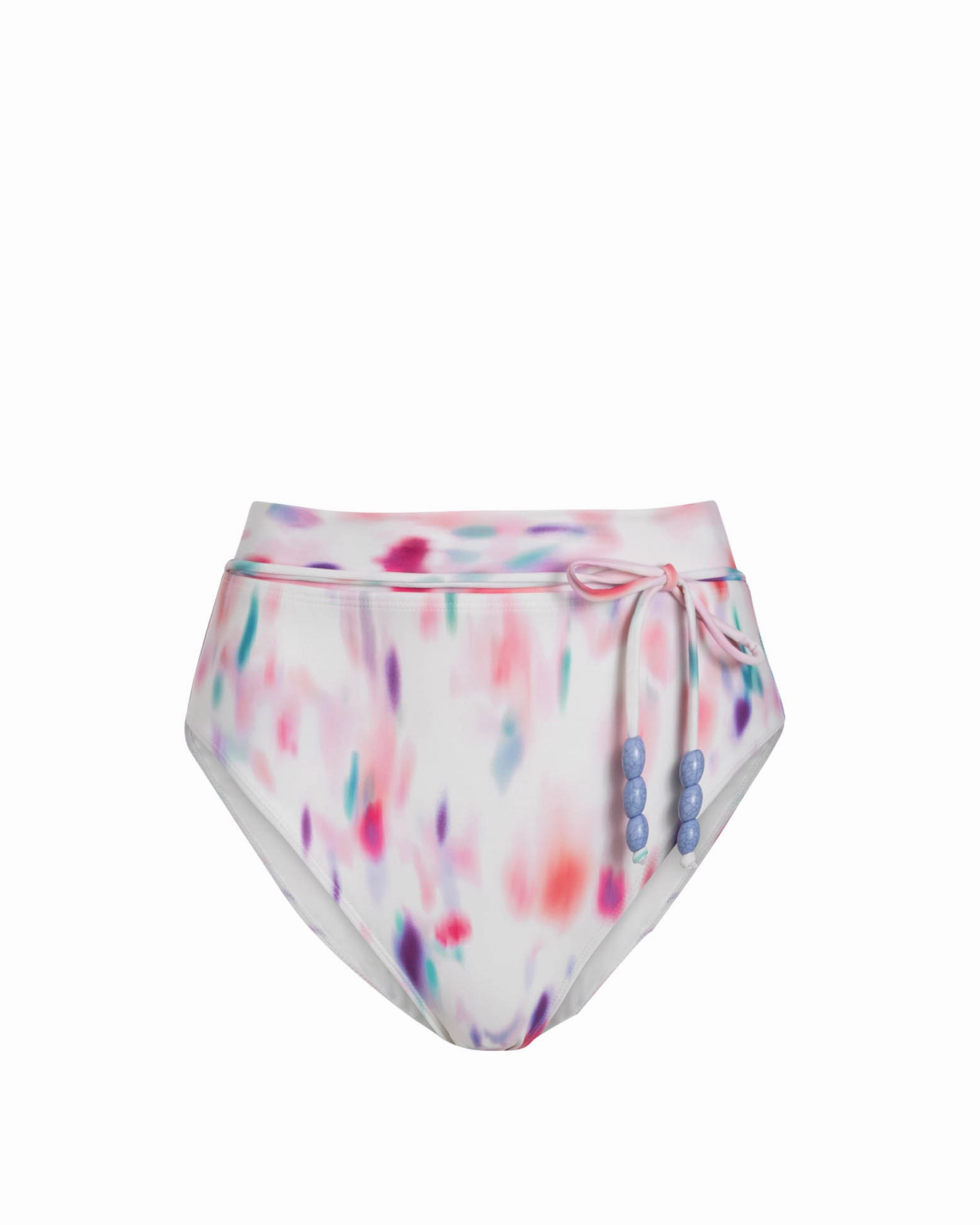 Flatlock stitching Relaxing Moment Belted Hi Waist Hi Leg Bottom In Hazy Ikat Ivory