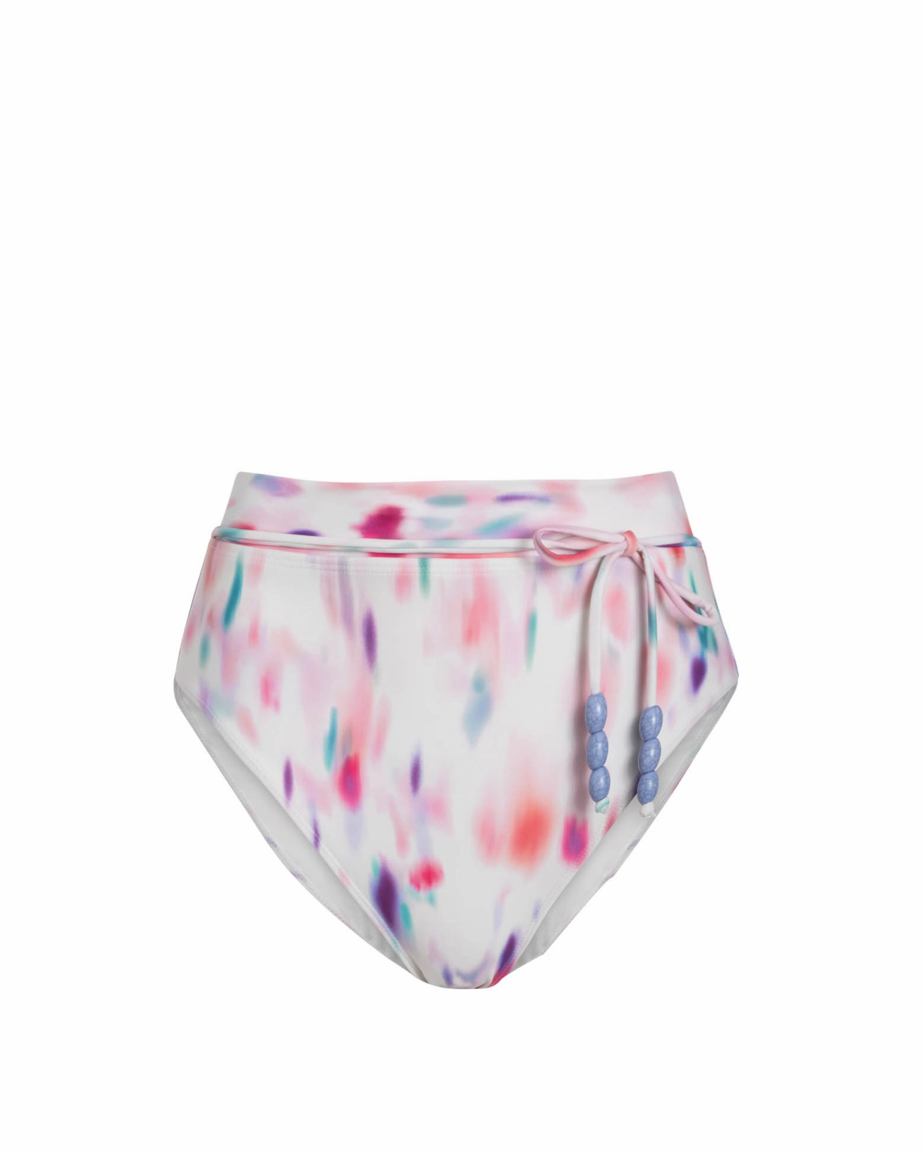 Anti Pilling Finish Belted Hi Waist Hi Leg Bottom In Hazy Ikat Ivory