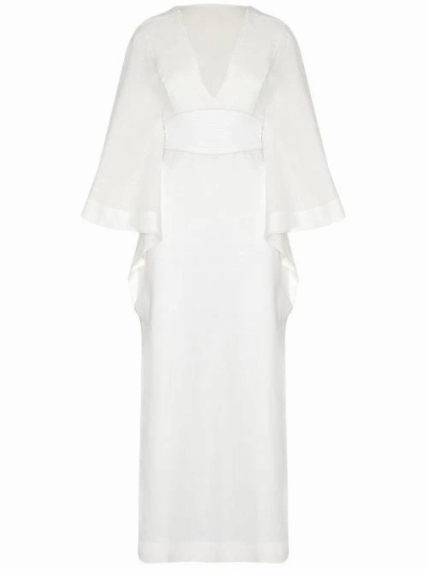 Drop Shoulder Thermal Insulation Core Volare Caftan Dress in Off-White