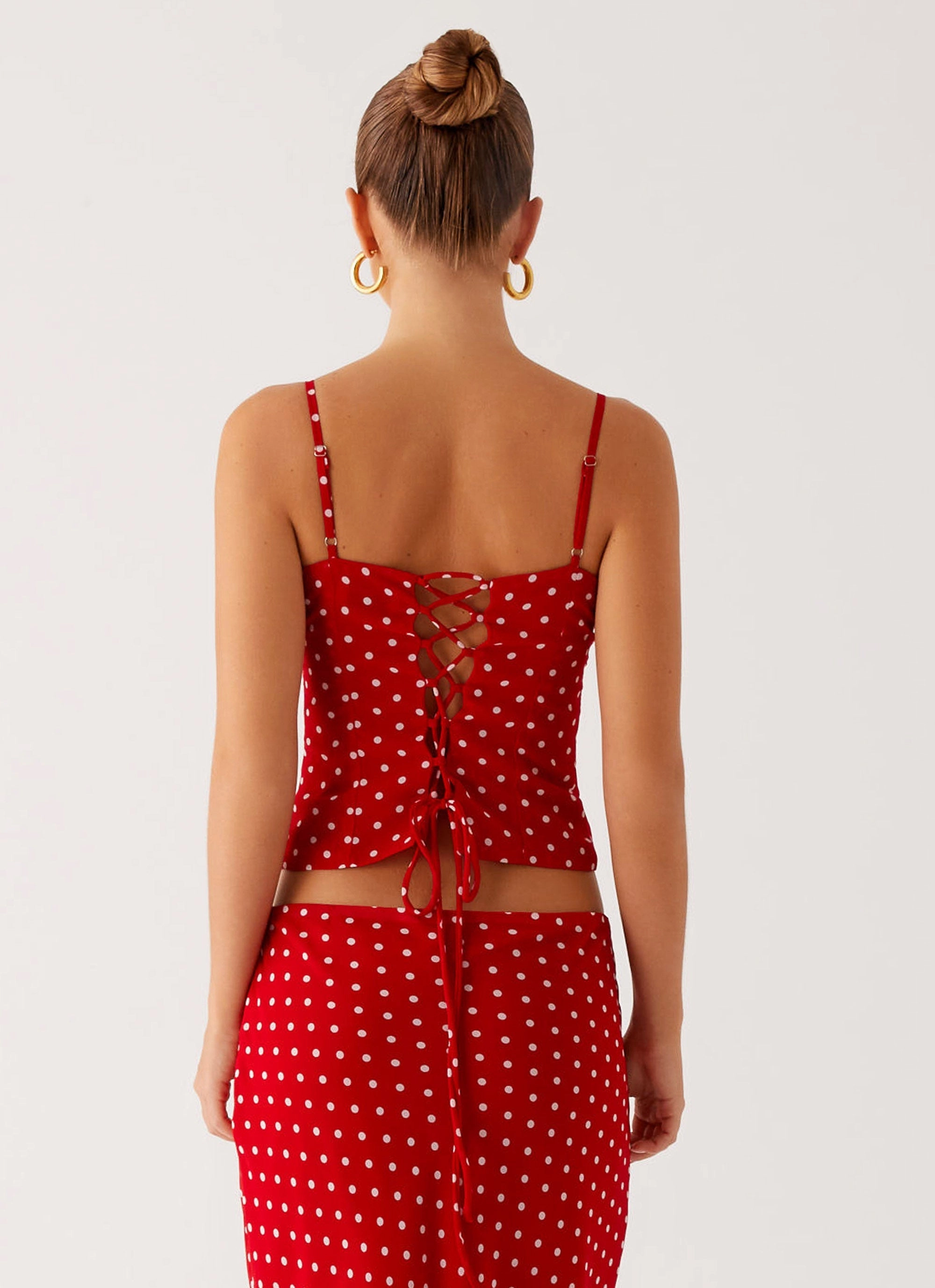 Flatlock stitching Bendita Top - Red Polka Dot
