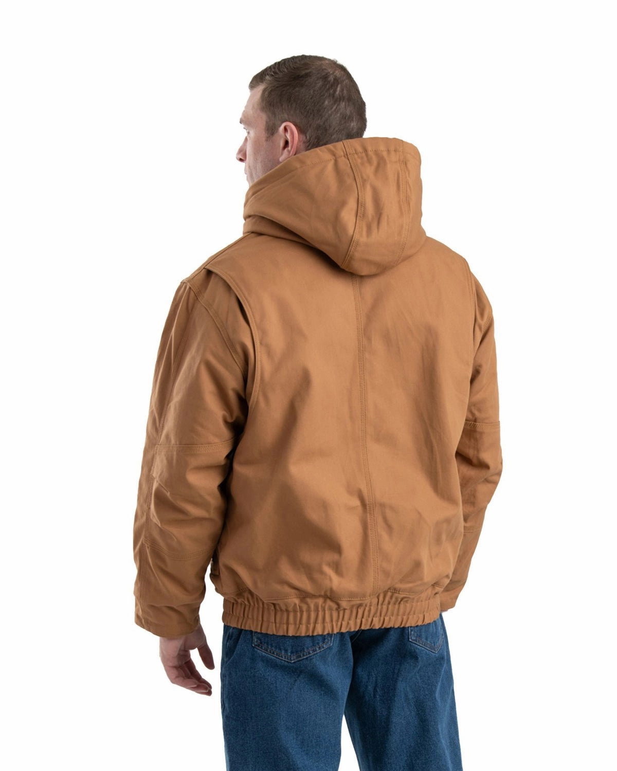 Pre Shrunk Cotton Blend Go Anywhere Wear Berne Apparel Mens Flame Resistant Hooded Brown Duck Cotton Blend Chore Jacket