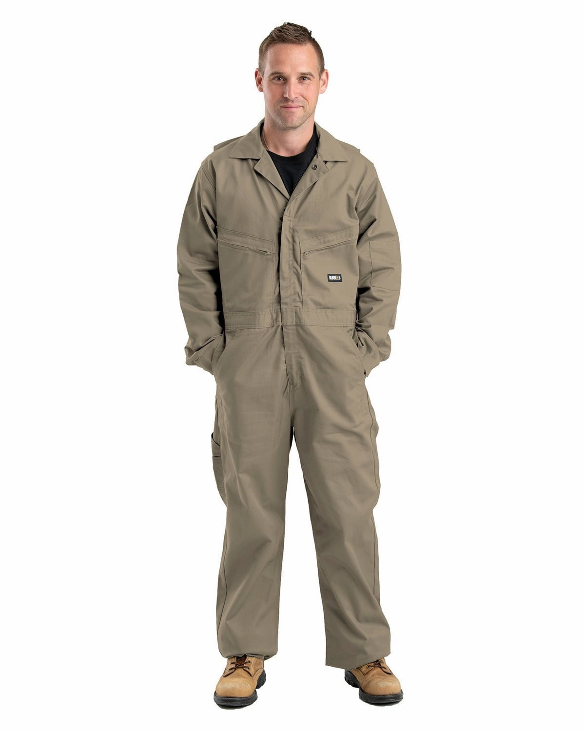 Relaxed Layers Down Stuffed Berne Apparel Mens Flame Resistant Unlined Khaki Cotton Blend Work Coverall