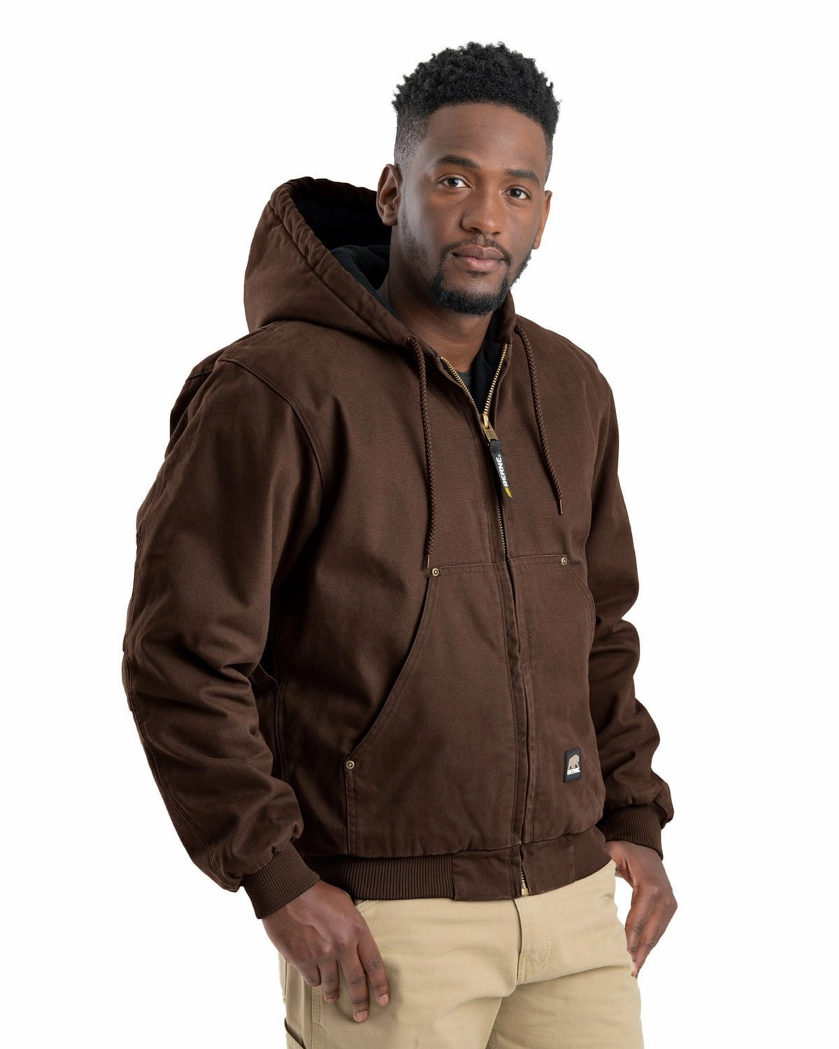 Berne Apparel Mens Heartland Washed Hooded Bark 100% Cotton Chore Jacket Lightweight Lining