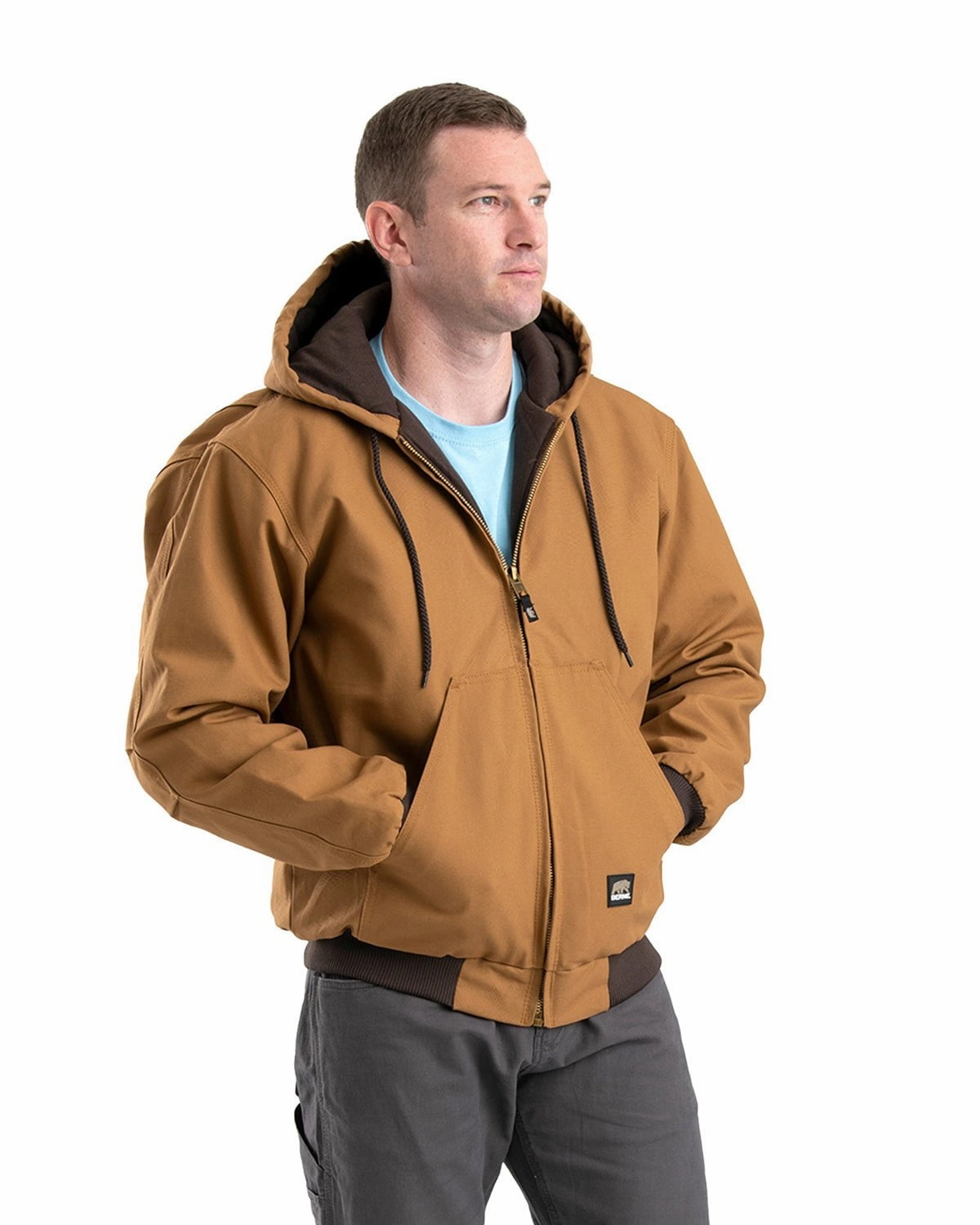 Berne Apparel Mens Heritage Duck Hooded Active Brown Duck 100% Cotton Jacket BondedSeams