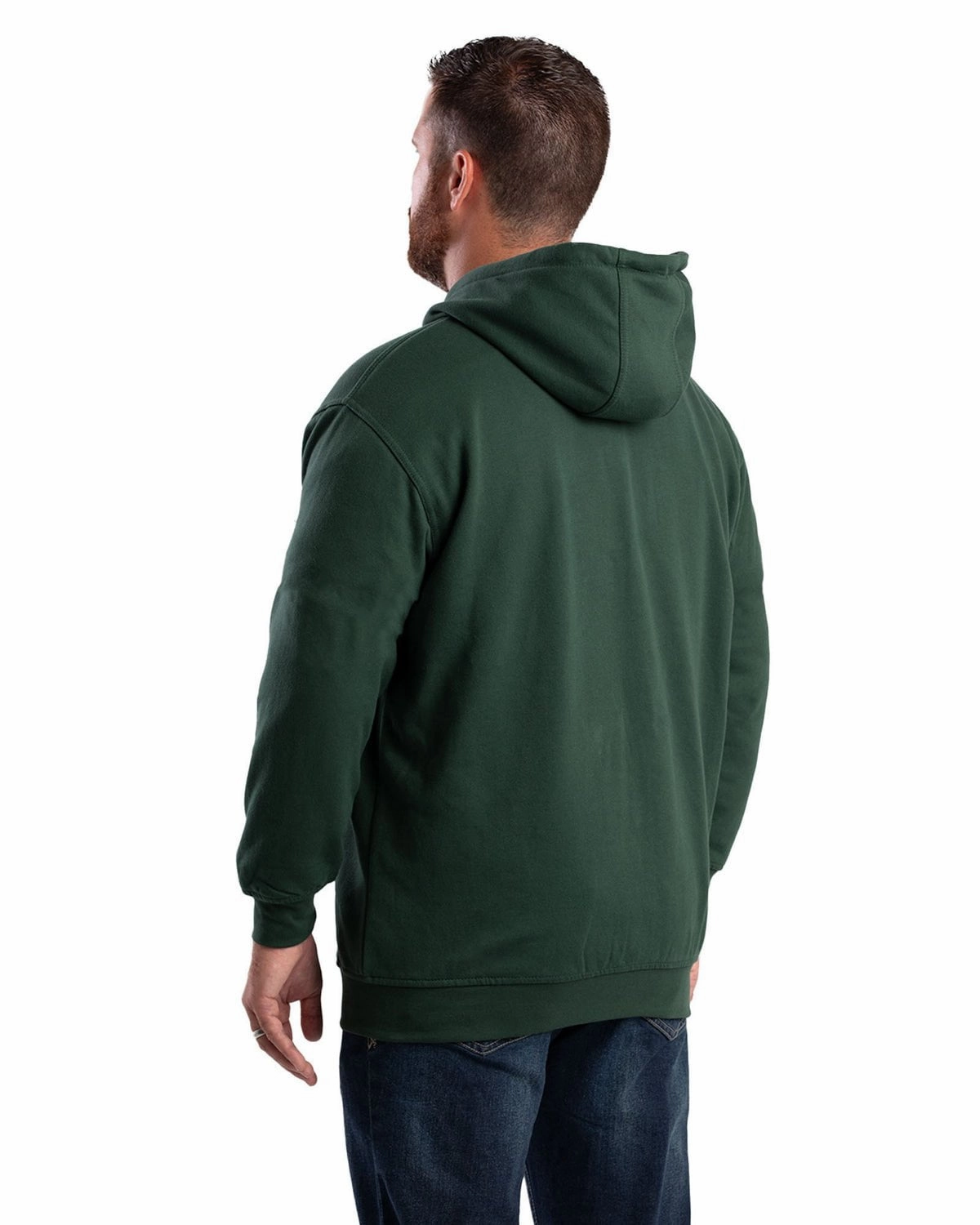 Berne Apparel Mens Heritage Thermal-Lined Zip Green Cotton Blend Hoodie Heat Reflective Layer Leather Bits
