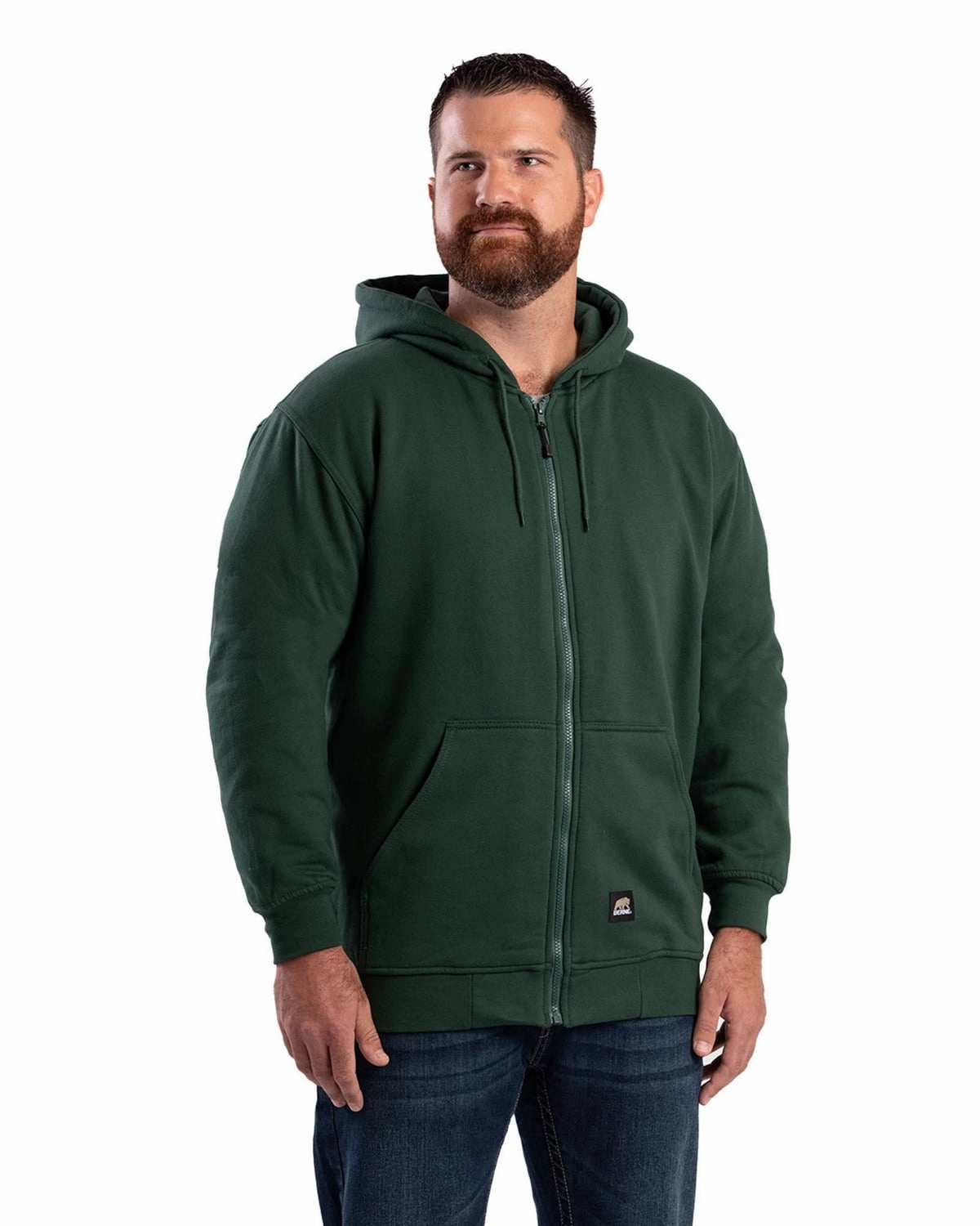 Berne Apparel Mens Heritage Thermal-Lined Zip Green Cotton Blend Hoodie Trendy Feel