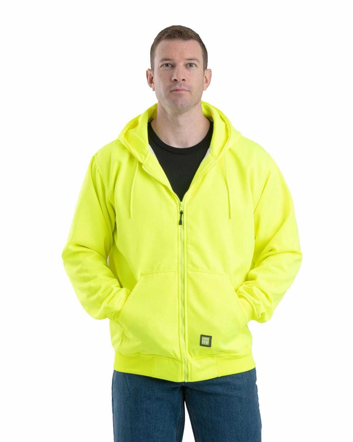Layered Drape Berne Apparel Mens Hi Vis Thermal-Lined Hooded Yellow Fleece Hoodie