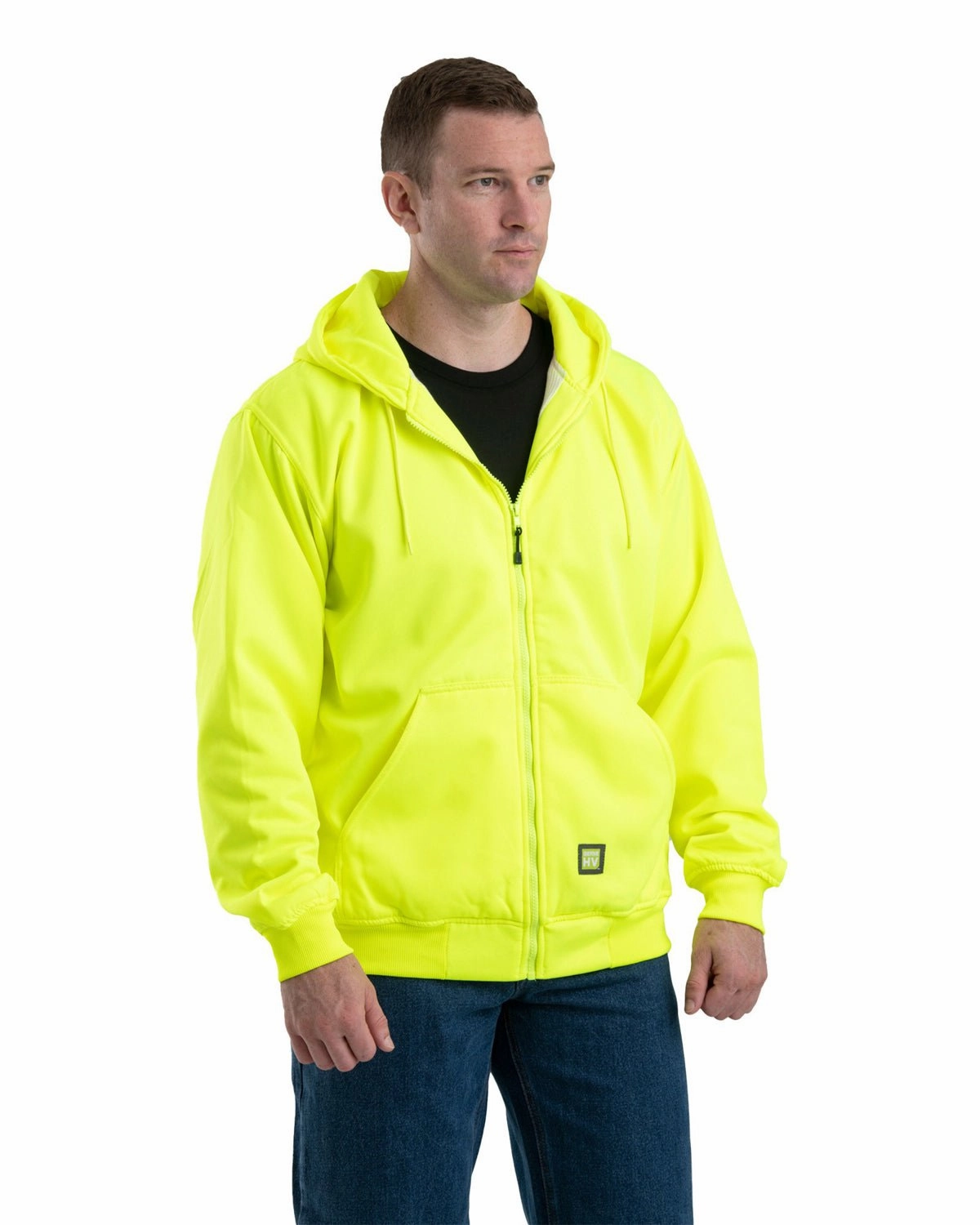 Seamless Shoulder Construction All Weather Adaptability Berne Apparel Mens Hi Vis Thermal-Lined Hooded Yellow Fleece Hoodie