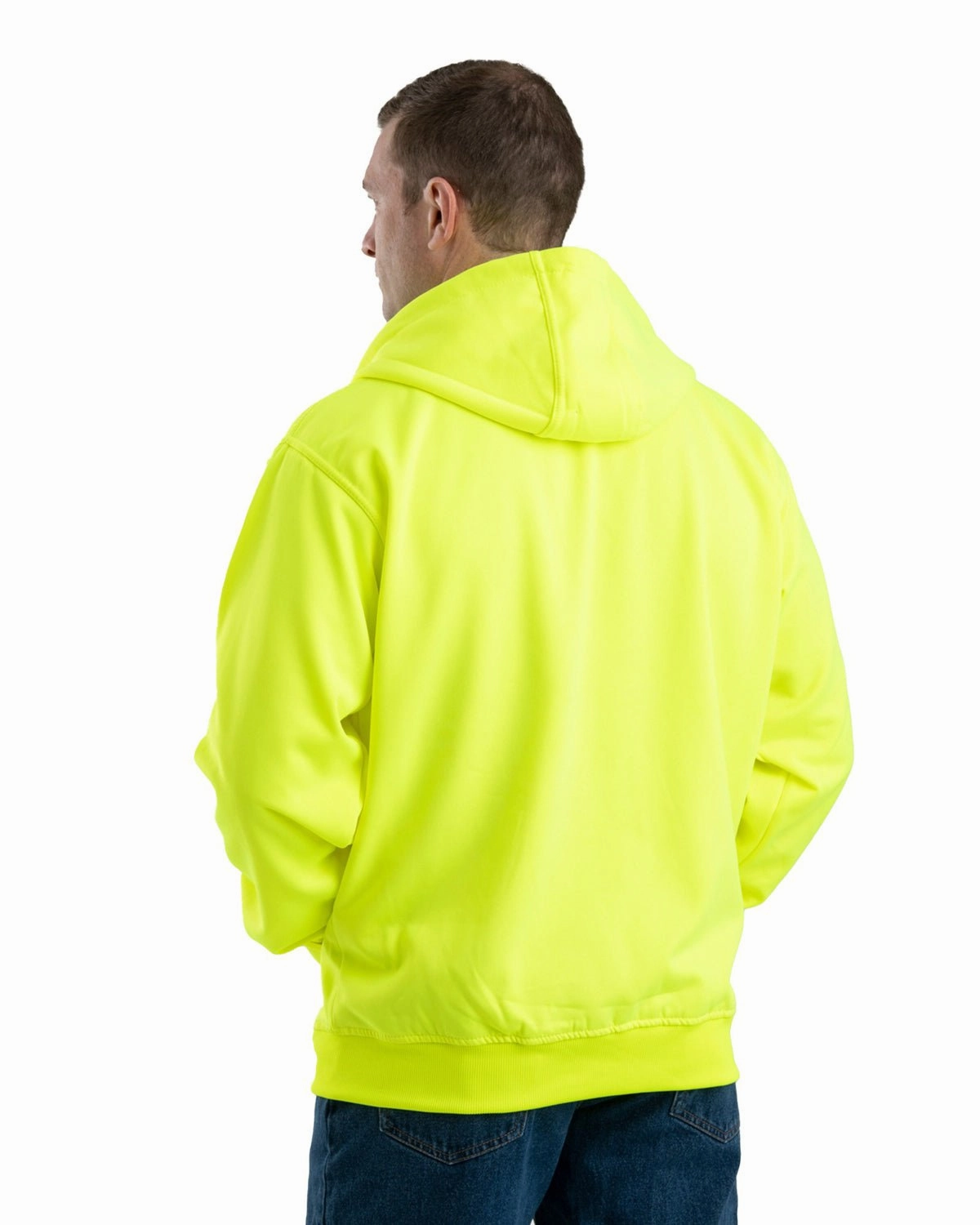 Berne Apparel Mens Hi Vis Thermal-Lined Hooded Yellow Fleece Hoodie Adjustable Drawstring Waist Cold Days