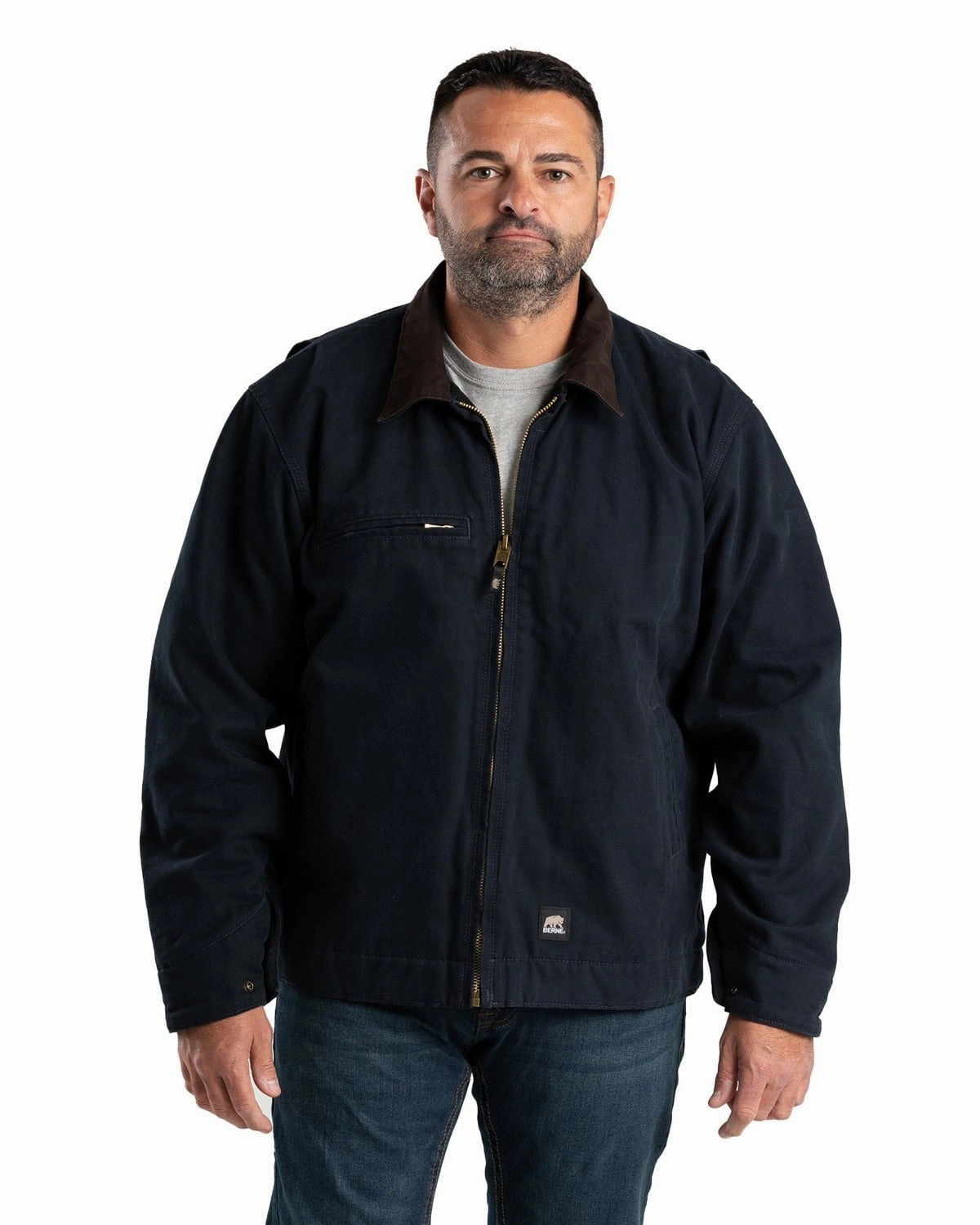 High Visibility Trims Modern Minimal Berne Apparel Mens Highland Washed Gasoline Midnight 100% Cotton Canvas Jacket