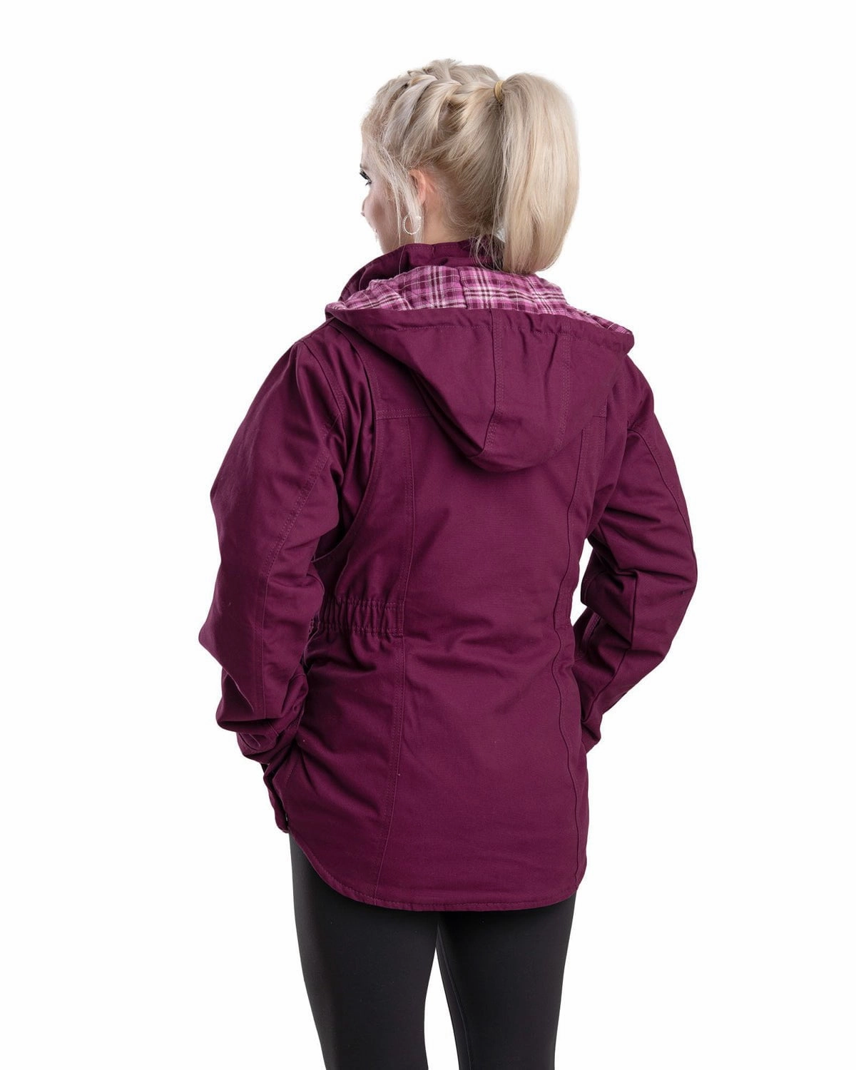 Contoured Back Panel Smooth Flat Collar Berne Apparel Womens Softstone Duck Barn Plum 100% Cotton Jacket