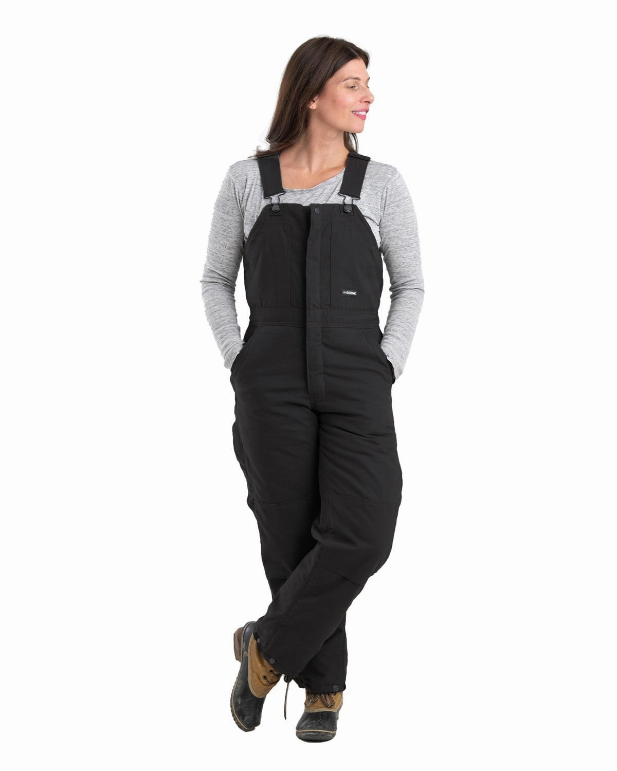 Berne Apparel Womens Softstone Duck Insulated Black 100% Cotton Bib Overall Top Guard