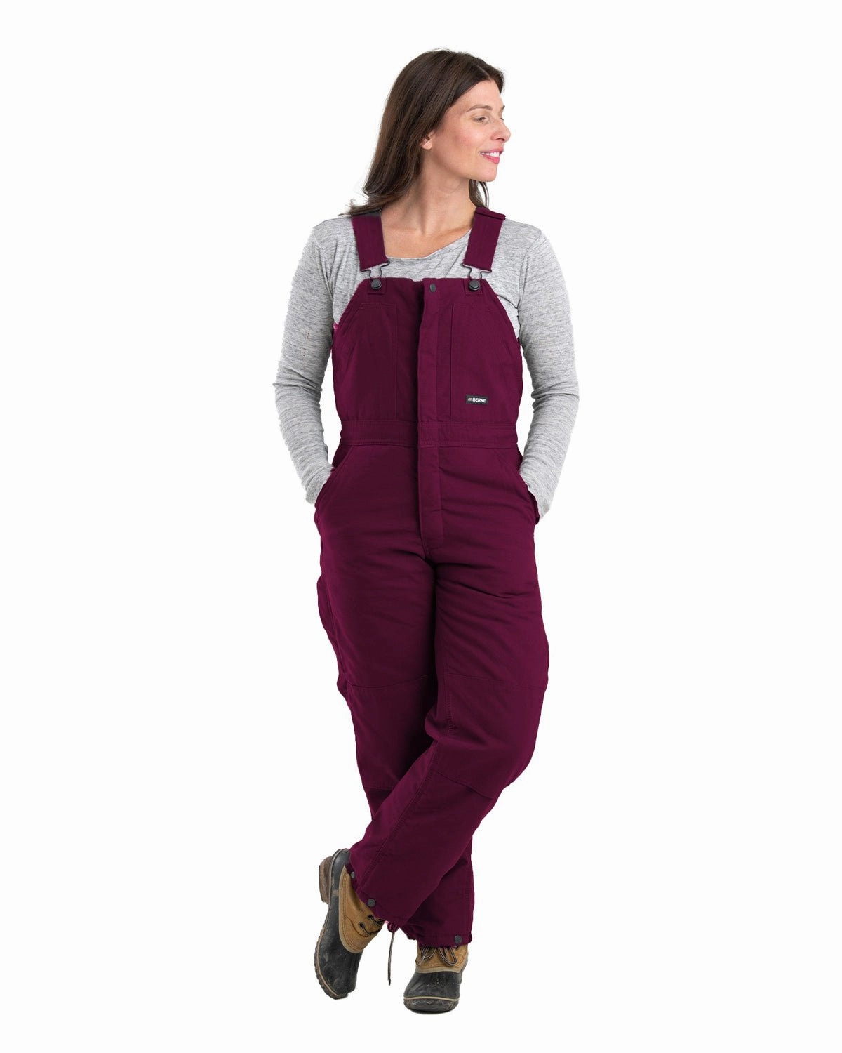Convertible Silhouette Berne Apparel Womens Softstone Duck Insulated Plum 100% Cotton Bib Overall