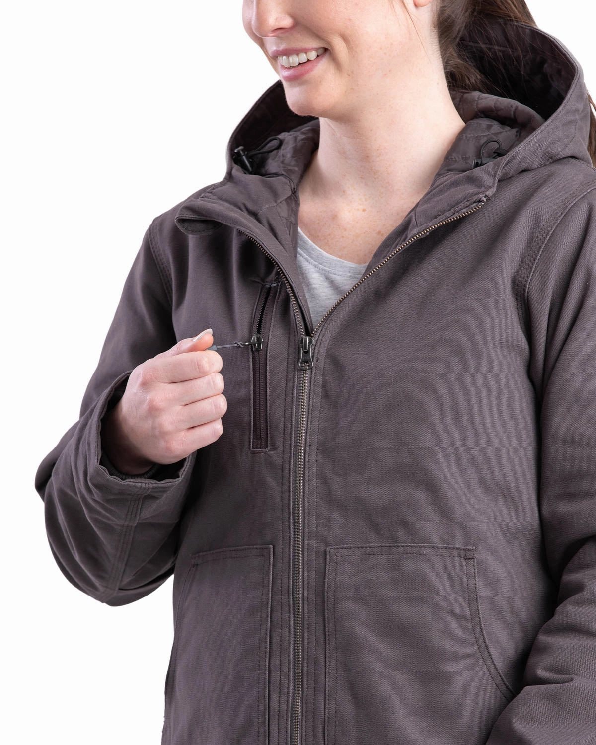 Hidden Ventilation Berne Ladies Titanium 100% Cotton Ladies Hooded Jacket