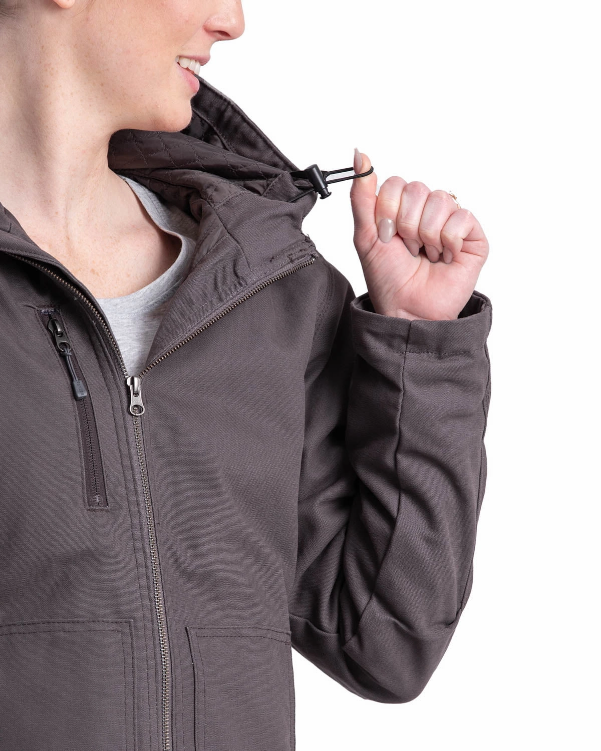 Compact Fit Look Hypoallergenic Lining Berne Ladies Titanium 100% Cotton Ladies Hooded Jacket